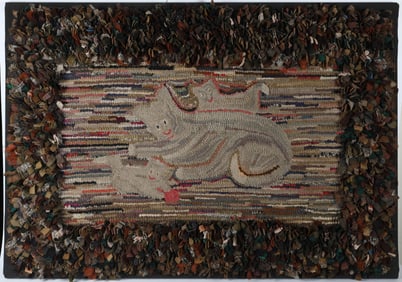 ANTIQUE HOOK CAT RUG