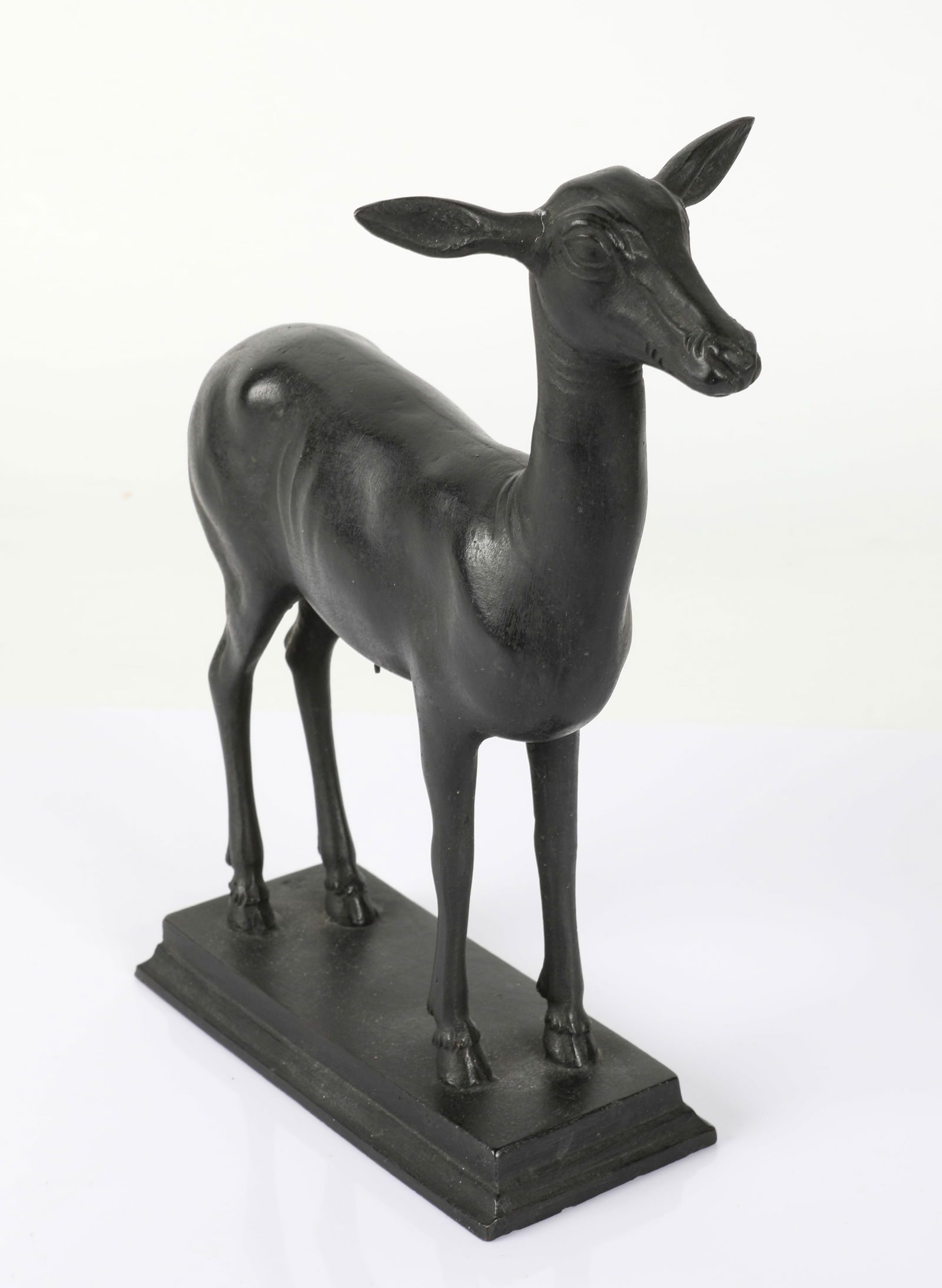 DEER BRONZE: Late 19th-early 20th century, original patina, (1) piece not bolted to base, L-7 1/4", normal wear, G-VG
