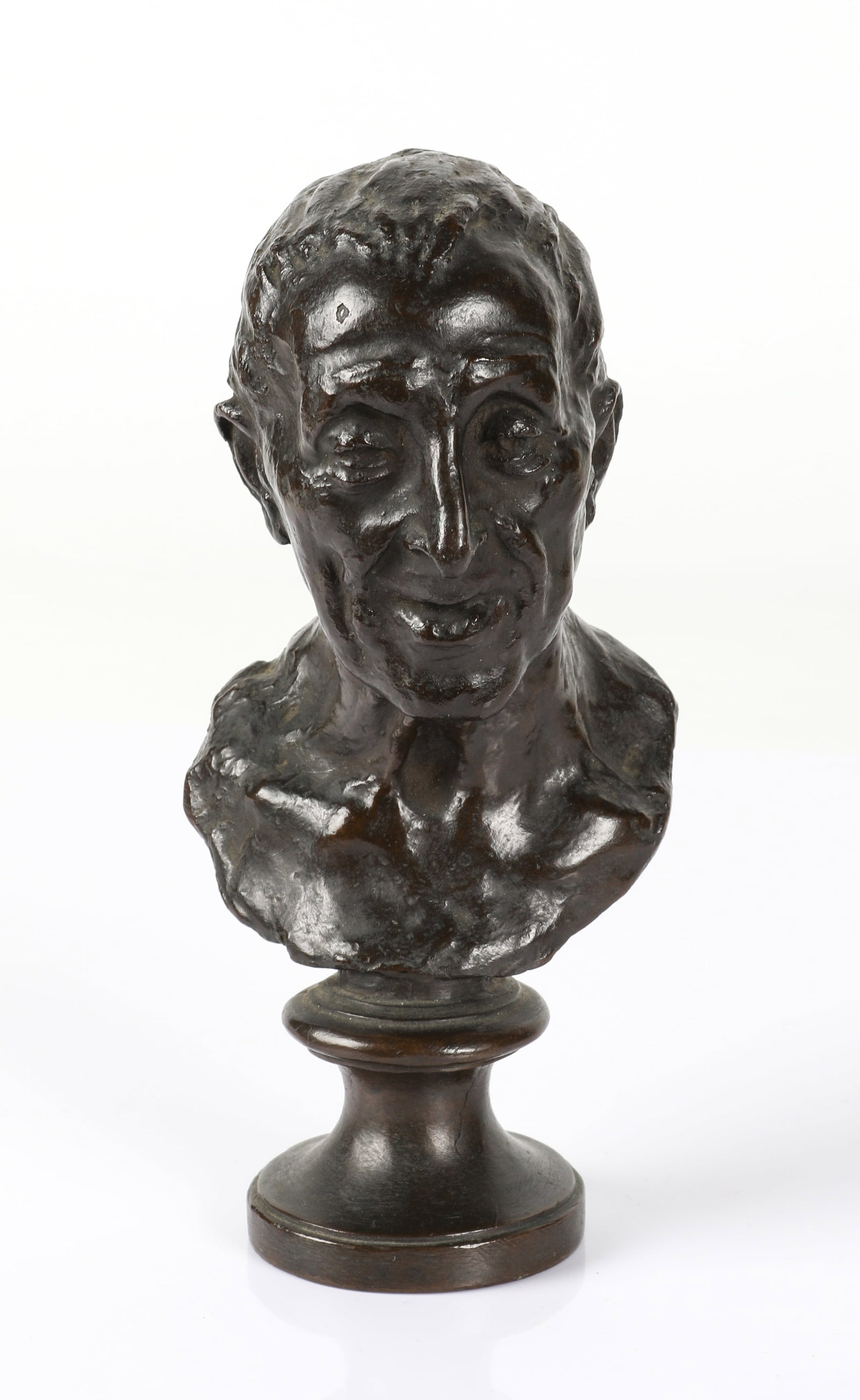 BUST OF OLD PRIEST: After Vincenzo Gemiro, original patina, 6 1/2", small hole on left side of top of base, G-VG