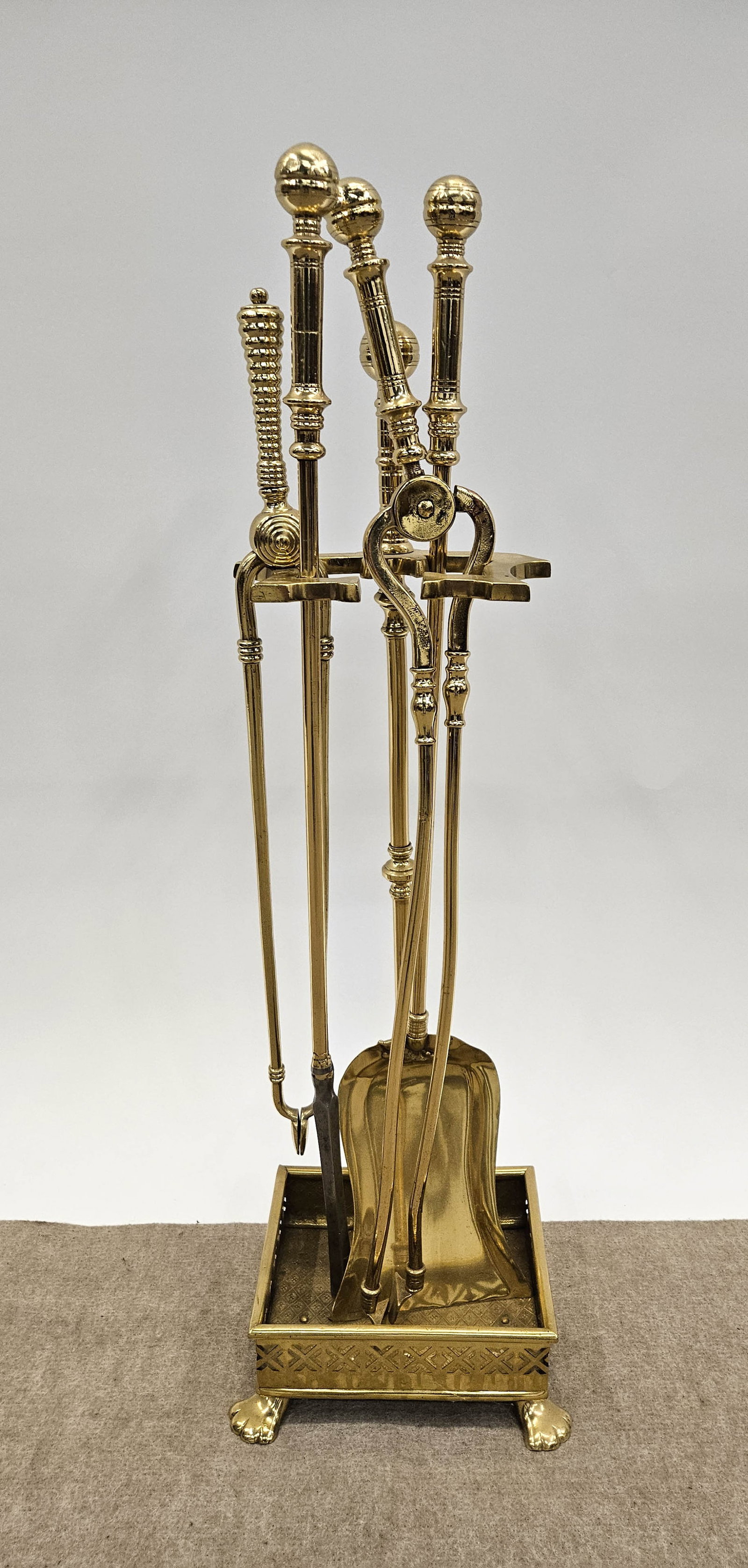 BRASS FIREPLACE TOOLS: H-31", polished, VG-EX