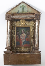 PAINTED TIN RETABLO and BOOK