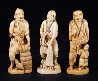 (3) CARVED BONE FIGURES