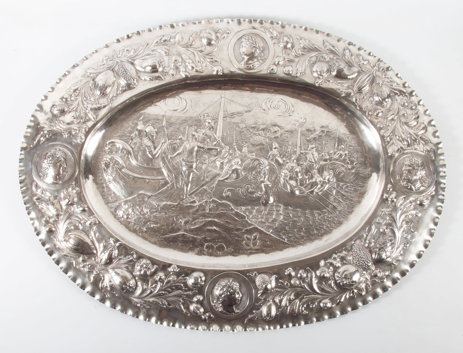 ANTIQUE DUTCH SILVER TRAY: 19th Century, tested, [100 +/- ozt], 27 1/2" x 20 1/2", VG