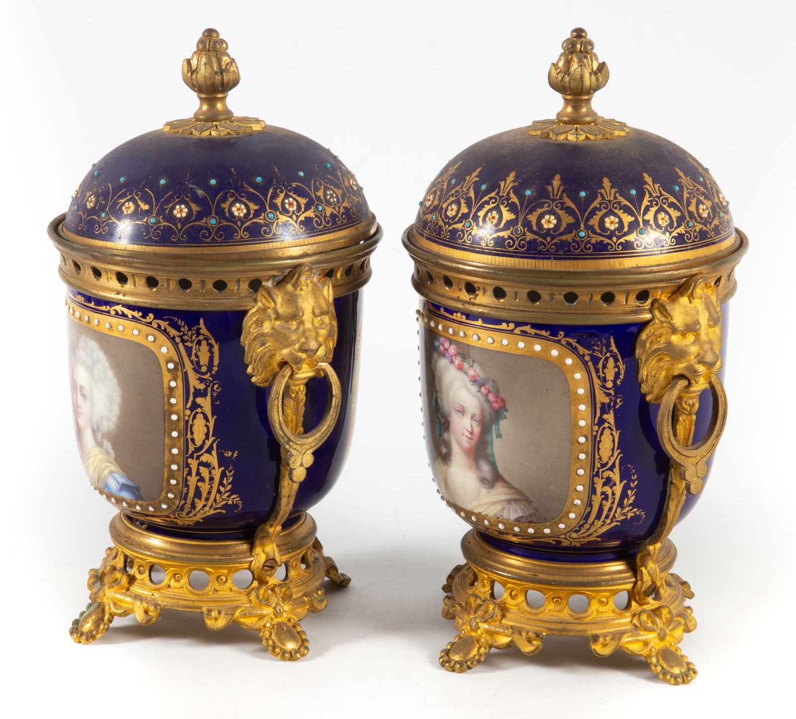 ANTIQUE SEVRES COVERED CACHE POTS (2) - 3