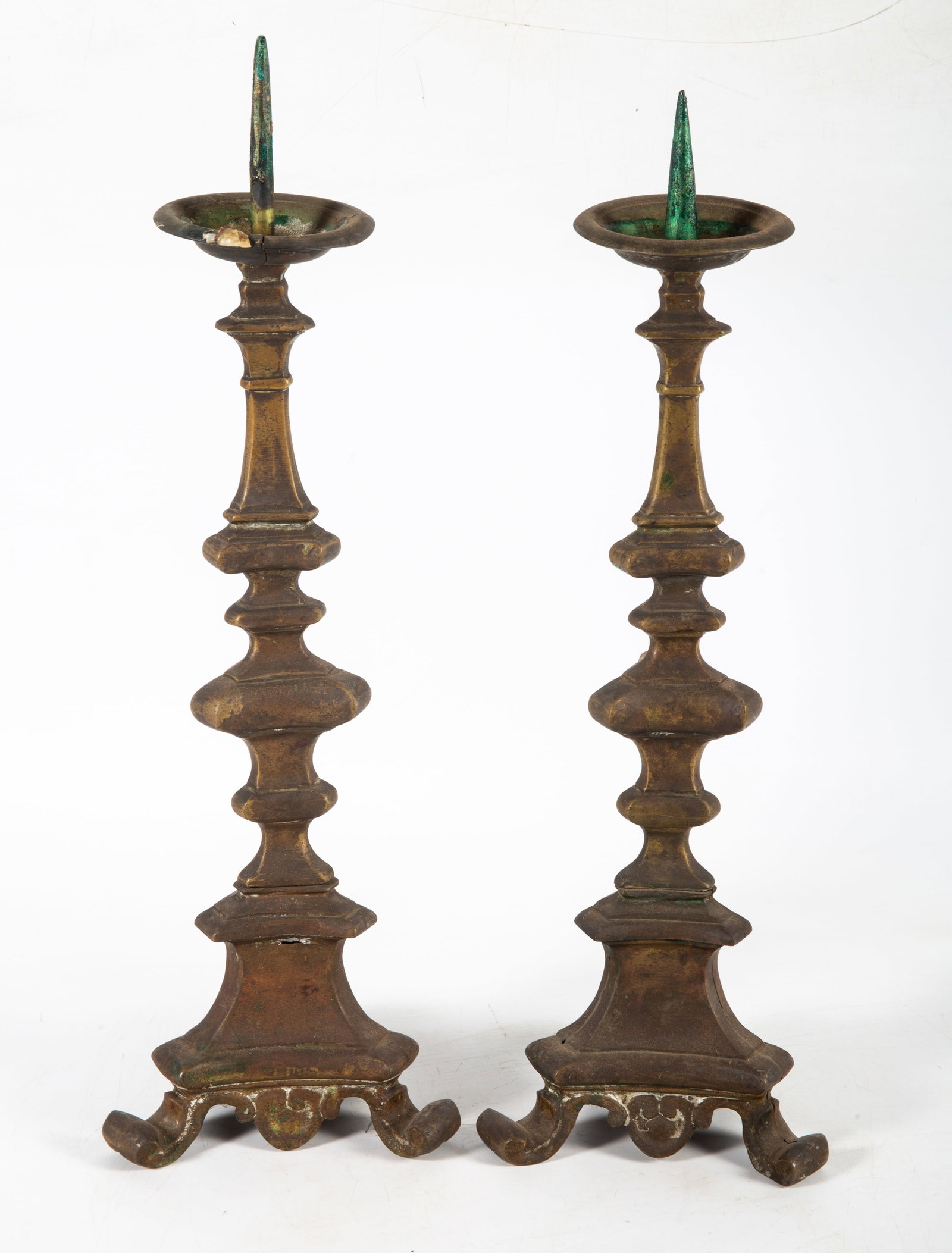 18TH CENTURY PRICKET STICKS (2): H-19", G-VG