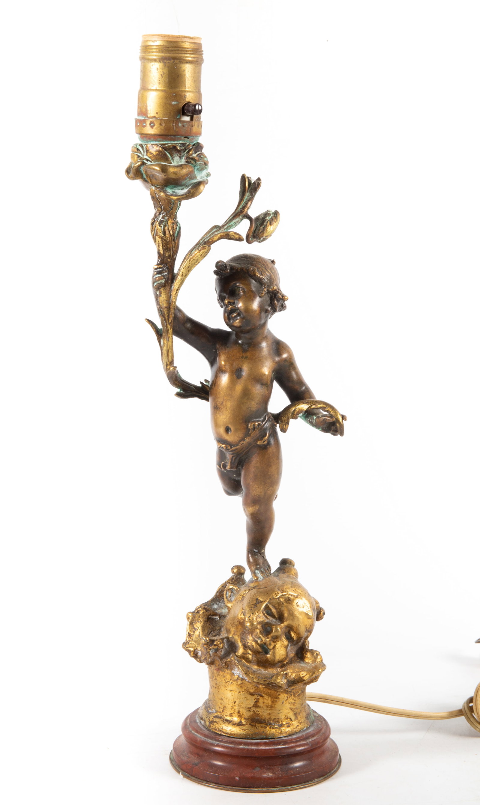 ANTIQUE BRONZE FIGURAL LAMP: Signed G. de Kerveguen (?), H-15 1/2", G