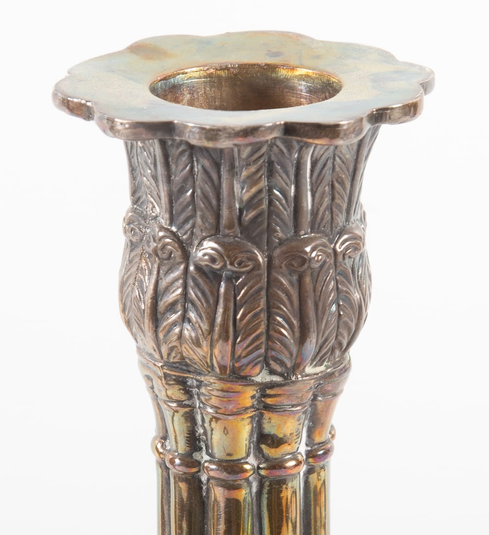 PAIR ACANTHUS SILVERPLATE CANDLESTICKS - 5