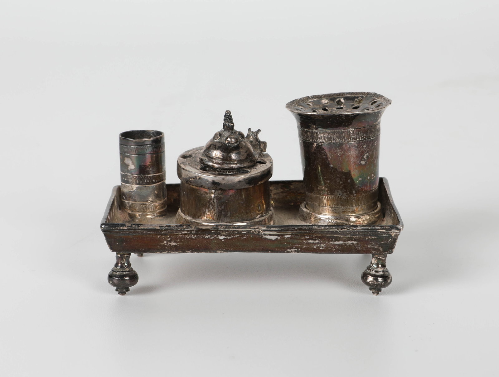 MINIATURE SILVER STANDISH: Early hallmark, [76 g], L-3", 1 3/4", EX