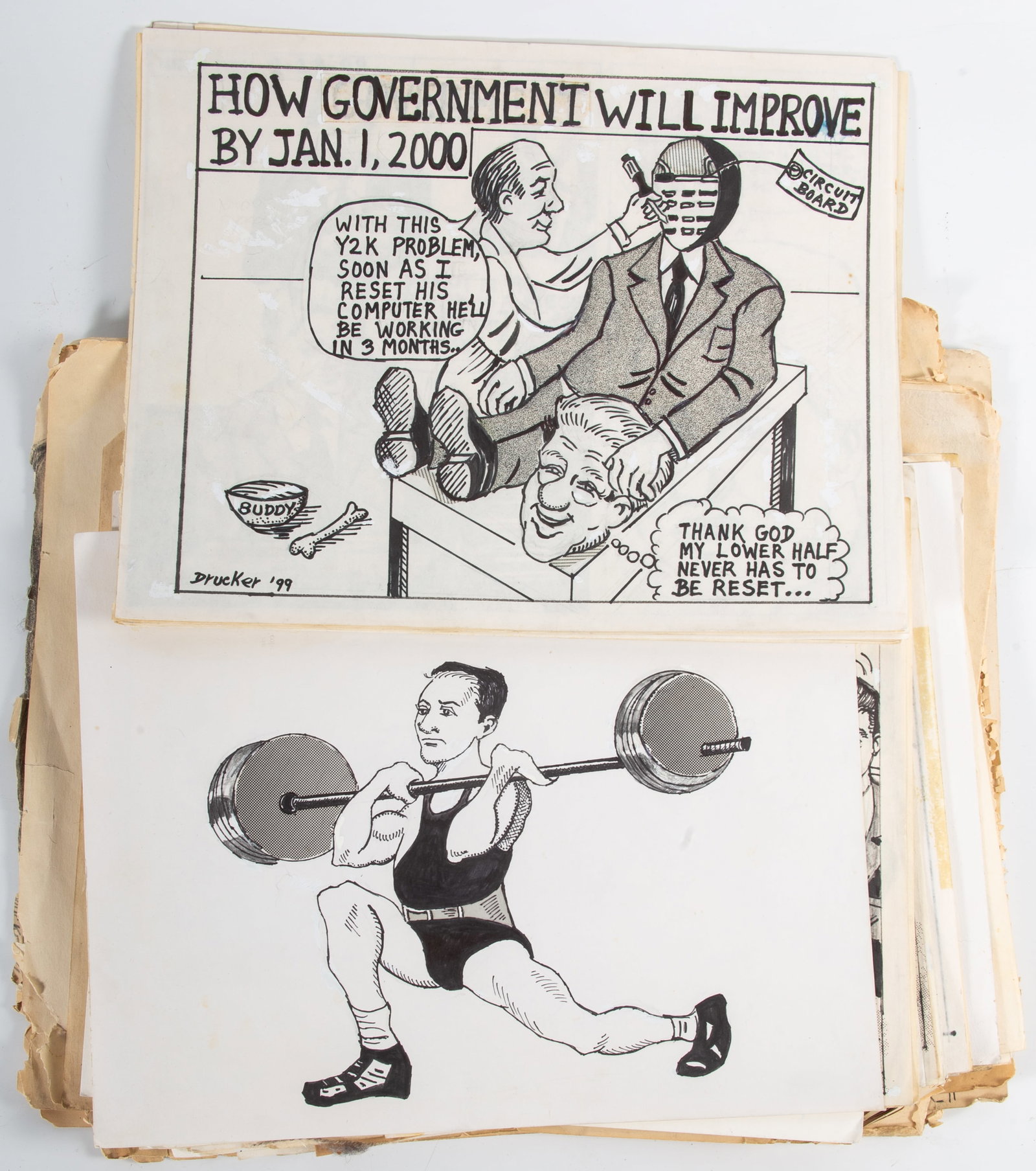 COLLECTION OF POLITICAL CARTOONS - DRUCKER: 1990's political cartoons by David Drucker; various conditions, G-VG