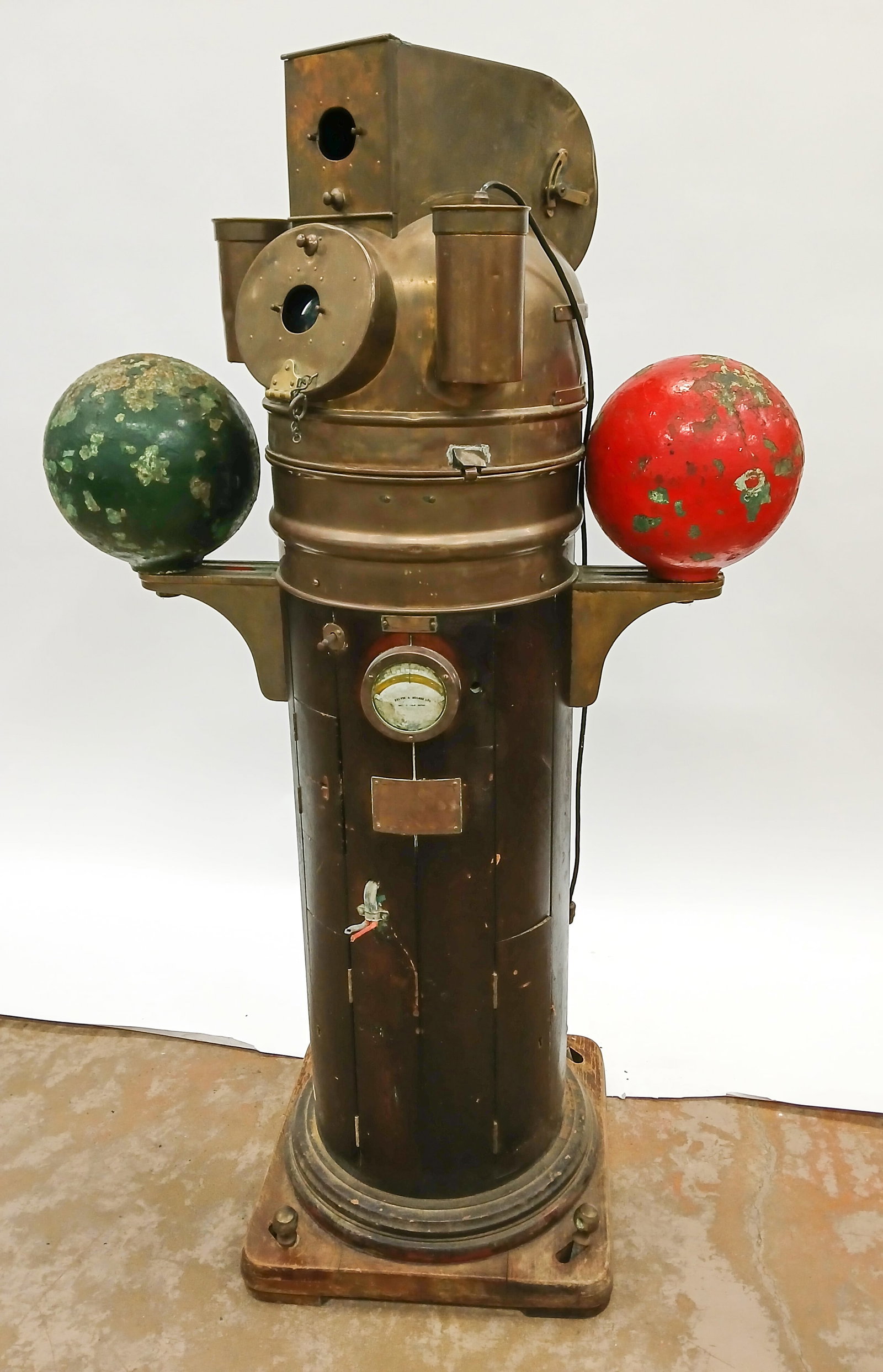 SHIP'S BINNACLE: Provenance: China Sea Marine Bill Oliver of Oliver Ale and Wharf Rat (Baltimore, MD), H-63", VG