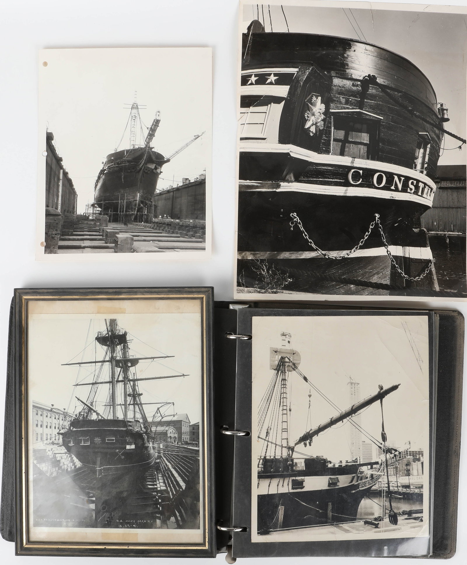 ARCHITECTS PHOTOGRAPHS OF FIRST RESTORATION OF USS CONSTELLATION: From the estate of Leon Pollard, overseer of the USS Constellation restoration; conditions vary; G-EX