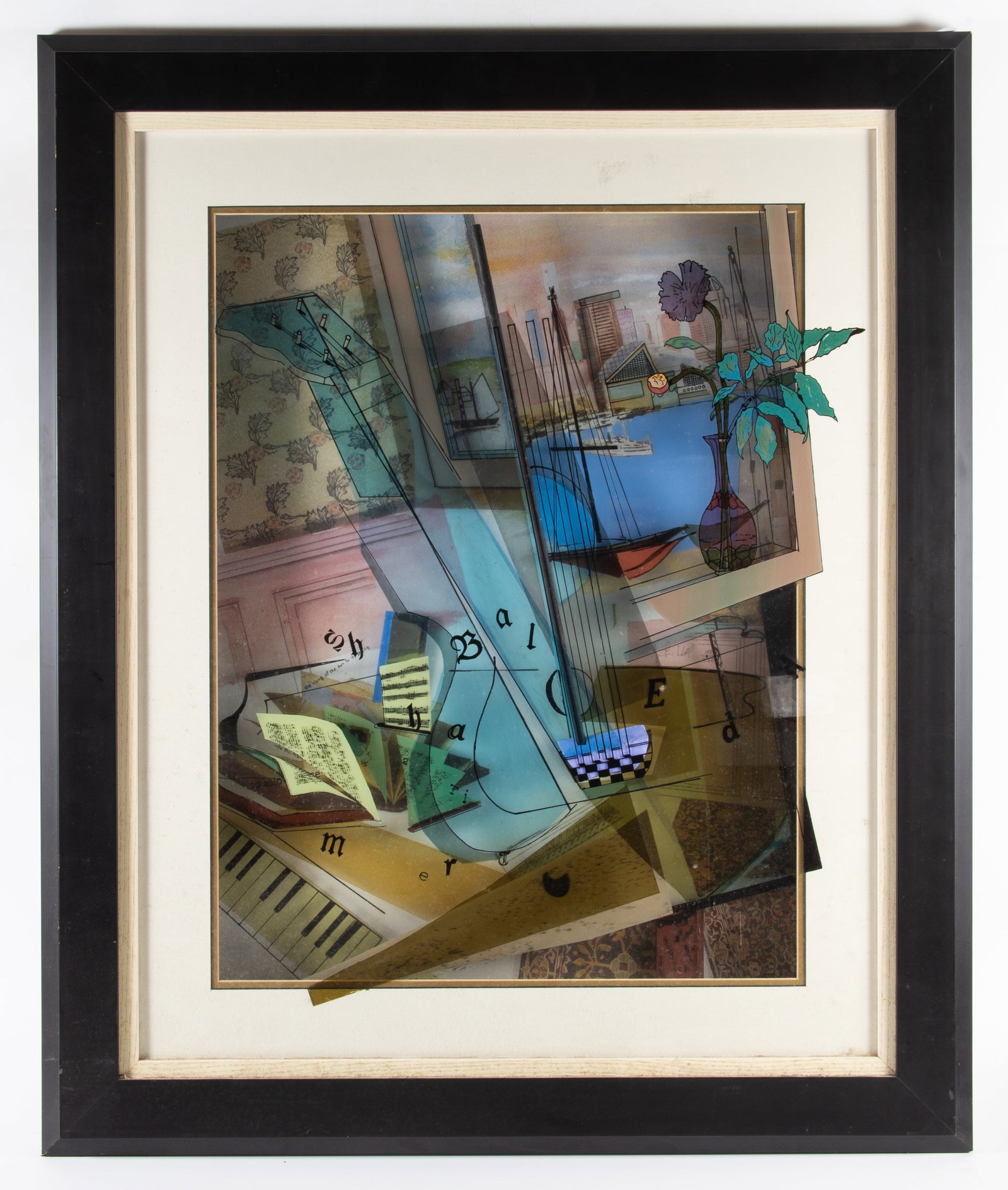 JEAN-PIERRE WEIL 3-D BALTIMORE HARBOR: Multi media wall art, jazz; normal wear; image: 24" x 18 1/2", frame: 36" x 30", EX