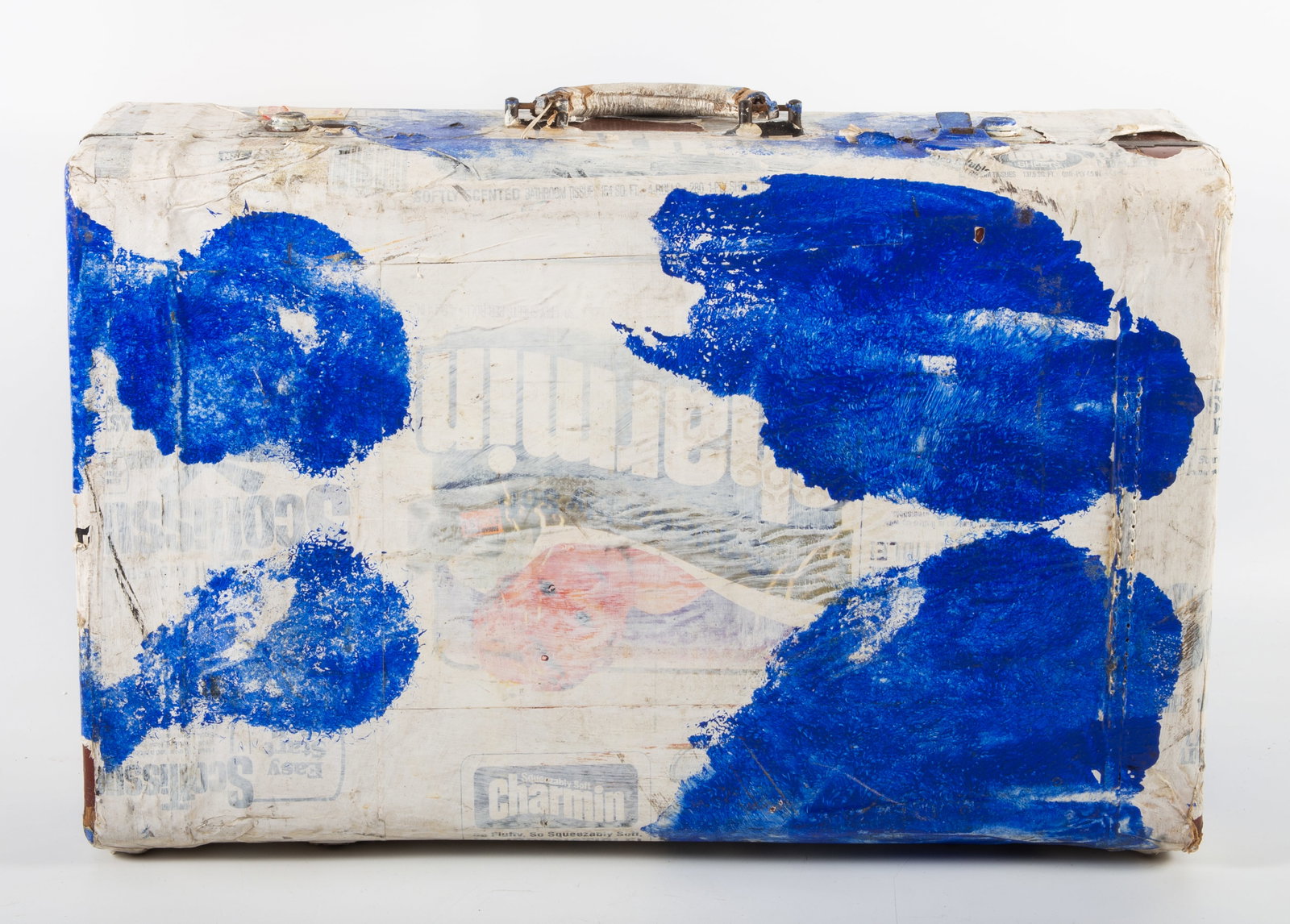 IKE UDE SUITCASE COLLAGE: From a collection; no visible signature; miscellaneous wear and tear; 13" x 22", G-VG