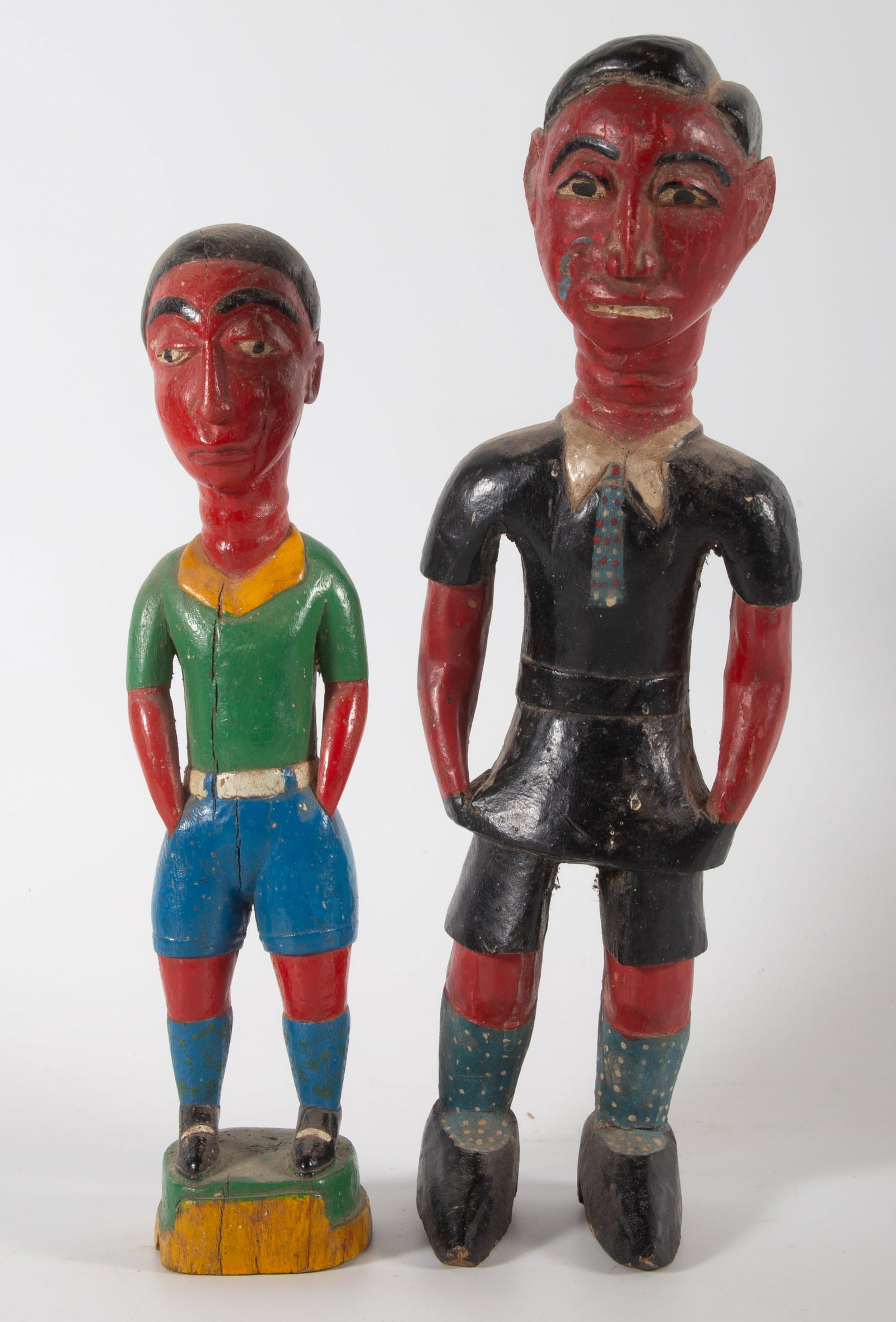 SOUTH AMERICA CARVED WOOD FIGURE: Polychrome wood carvings; miscellaneous signs of age, shrinkage, one foot glued, 13" x 11", VG