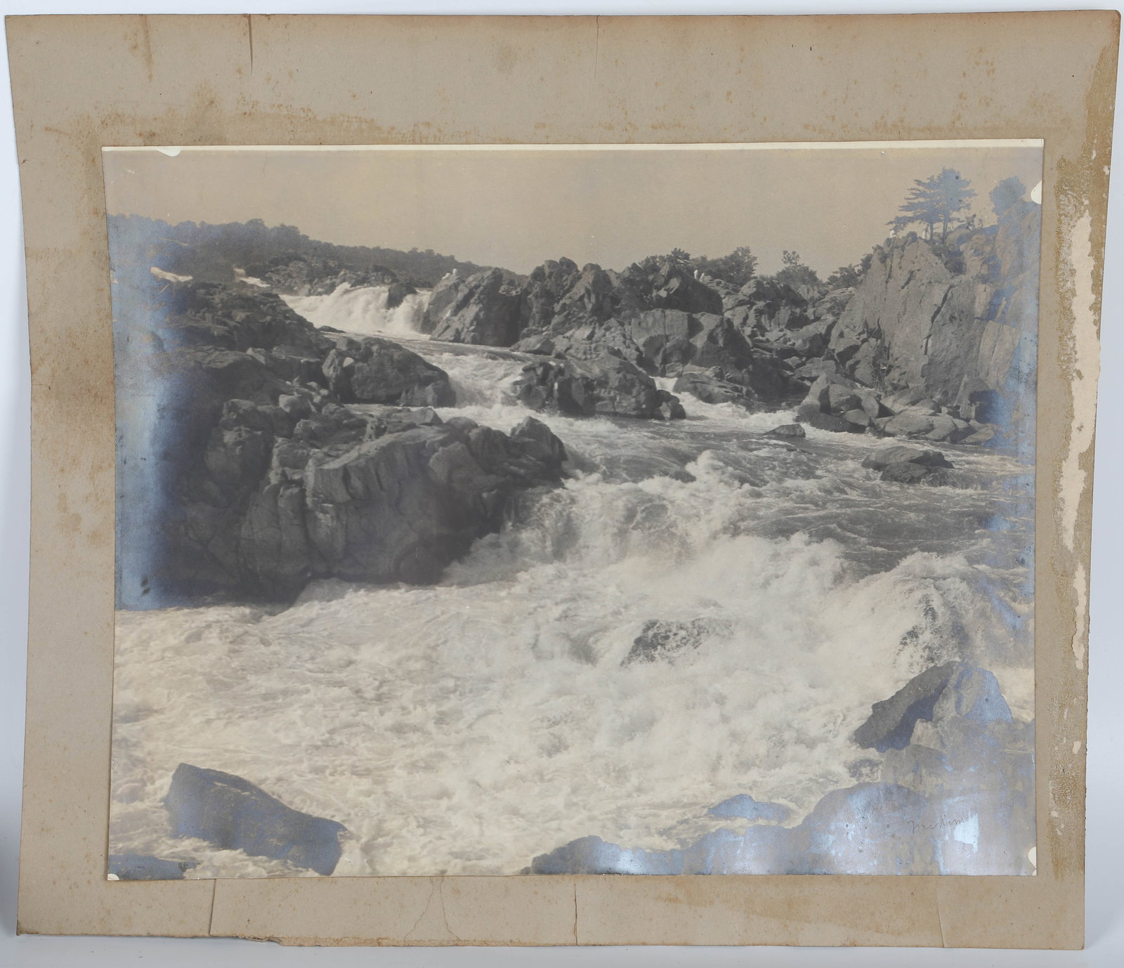 WHITE WATERS SILVER GELATIN PHOTOGRAPH: Signed McKim; glued to artist cardboard; stained with warping; image has spotting, soiling; image: 16" x 20", frame: 20" x 22", F-G