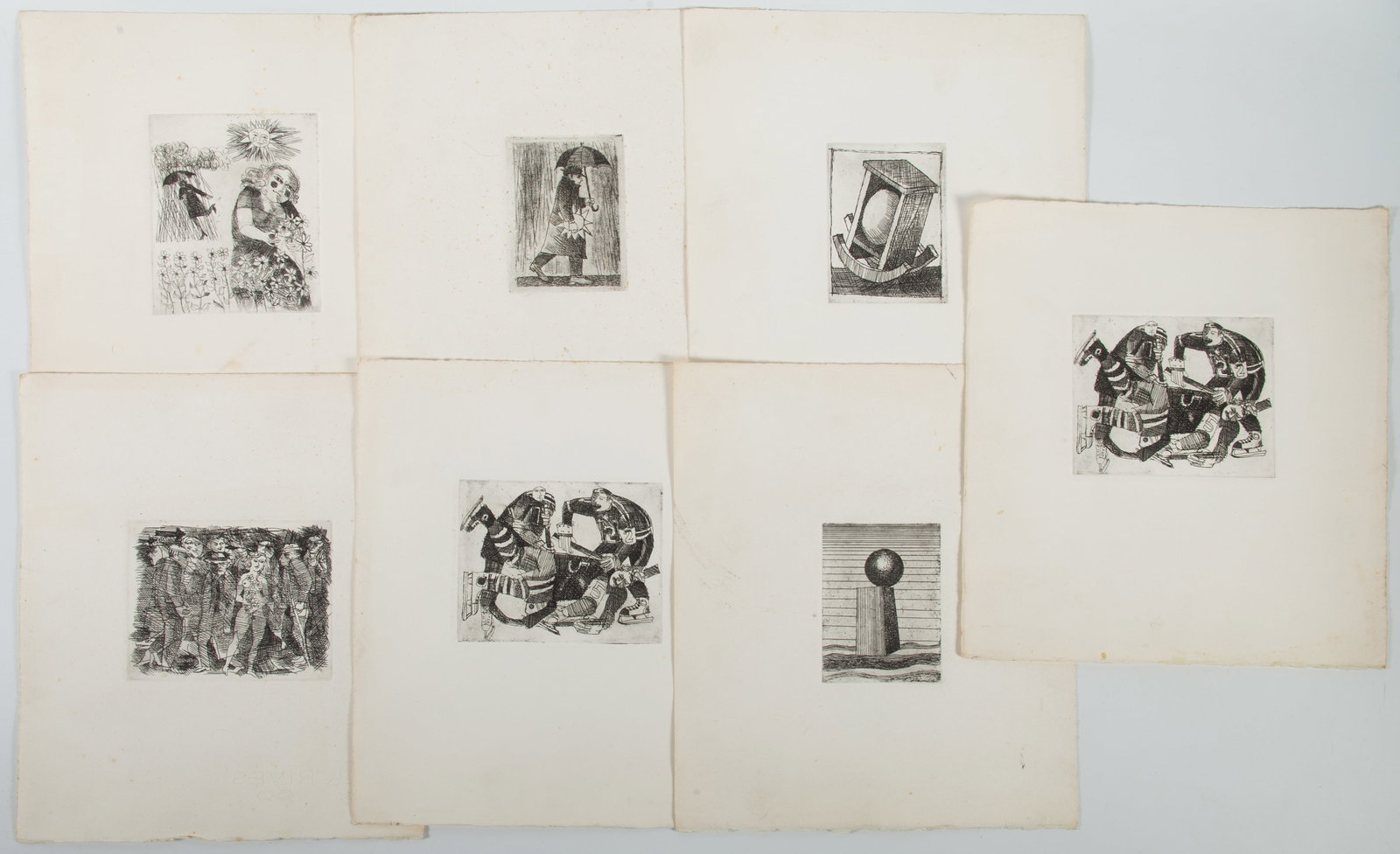 (6) FLETCHER MARTIN ETCHINGS: Some with border foxing, minor discoloration; image: 4" x 3"; framed: 11" x 9", G