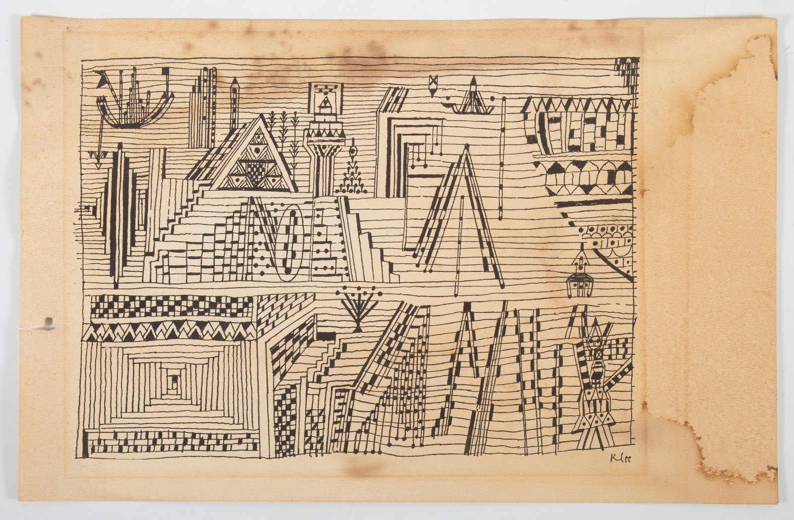 PAUL KLEE PRINT: The Line is the Main Protagonist; distressed; staining; rip on left border, P