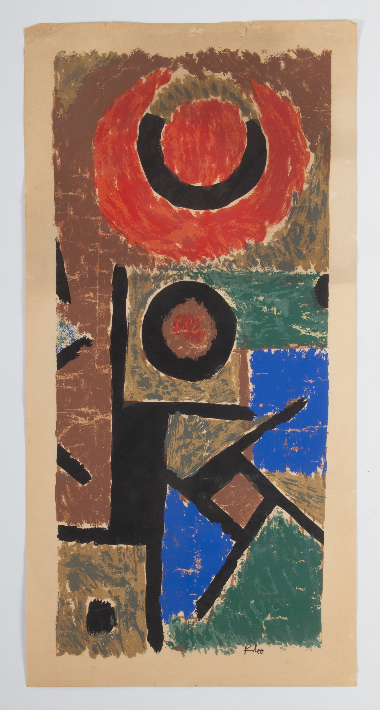 PAUL KLEE SCREEN PRINT: Signed in print; unframed; damage to top edge / border, 9" x 16", F-G