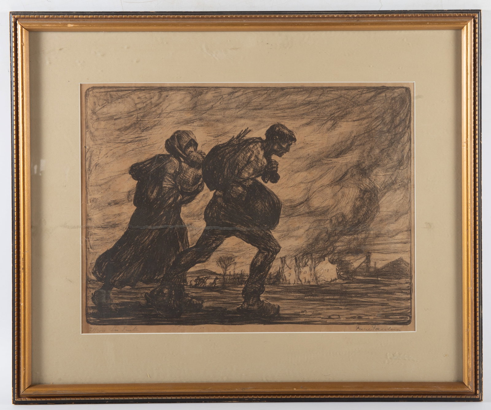 LA FUITE - PIERRE PAULUS CHATELET: "The Flight", signed print; image: 12 1/2" x 16 1/2"; frame: 20" x 23 1/2", G