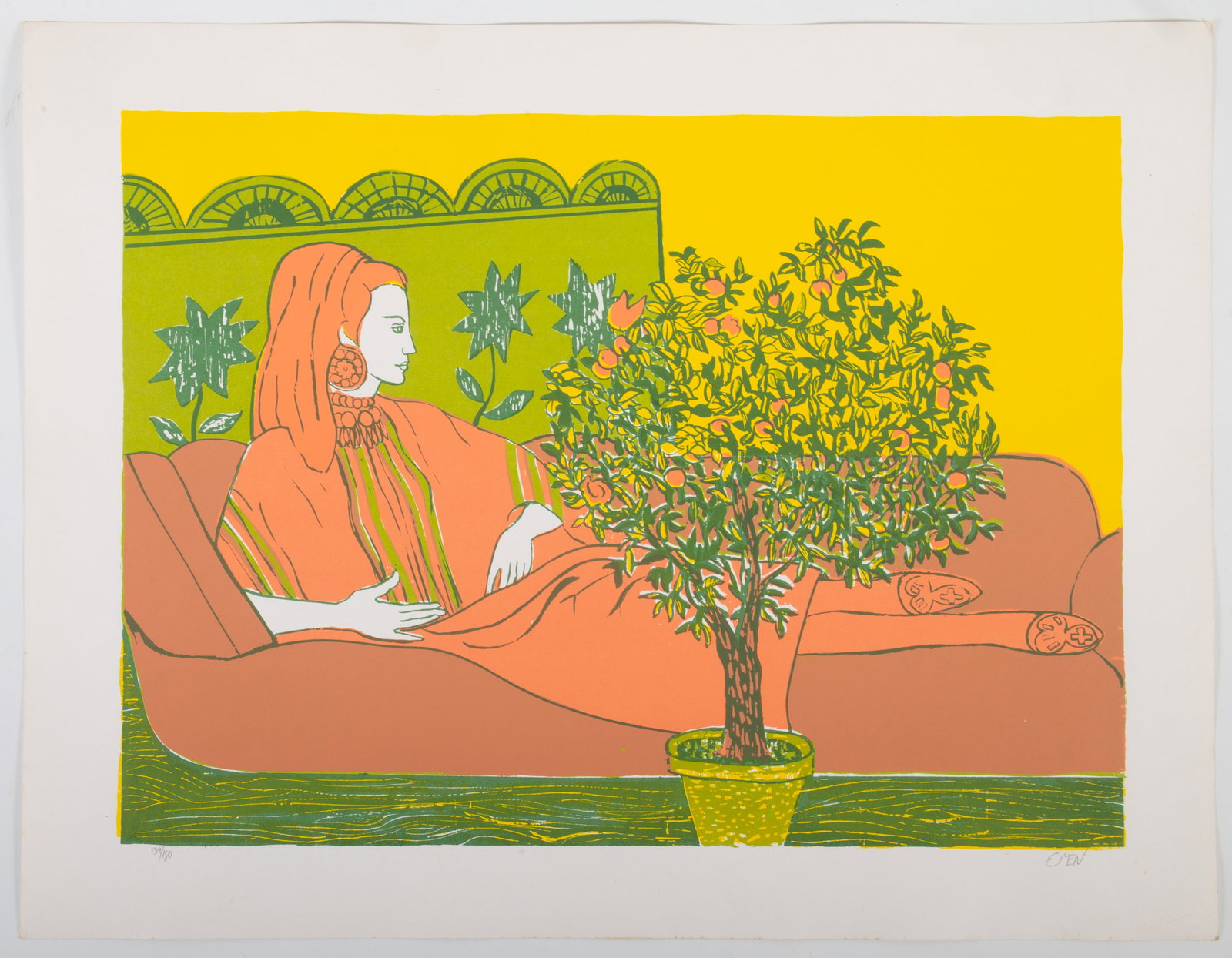 RECLINING WOMAN LITHOGRAPH: by Emen, signed in pencil; 20" x 26", G