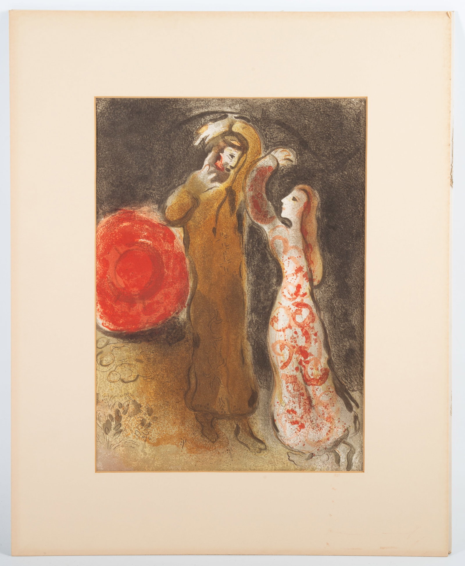 CHAGALL RUTH & BOAZ LITHOGRAPH: "The Meeting of Ruth and Boaz", top right corner is torn; image: 14" x 10", EX