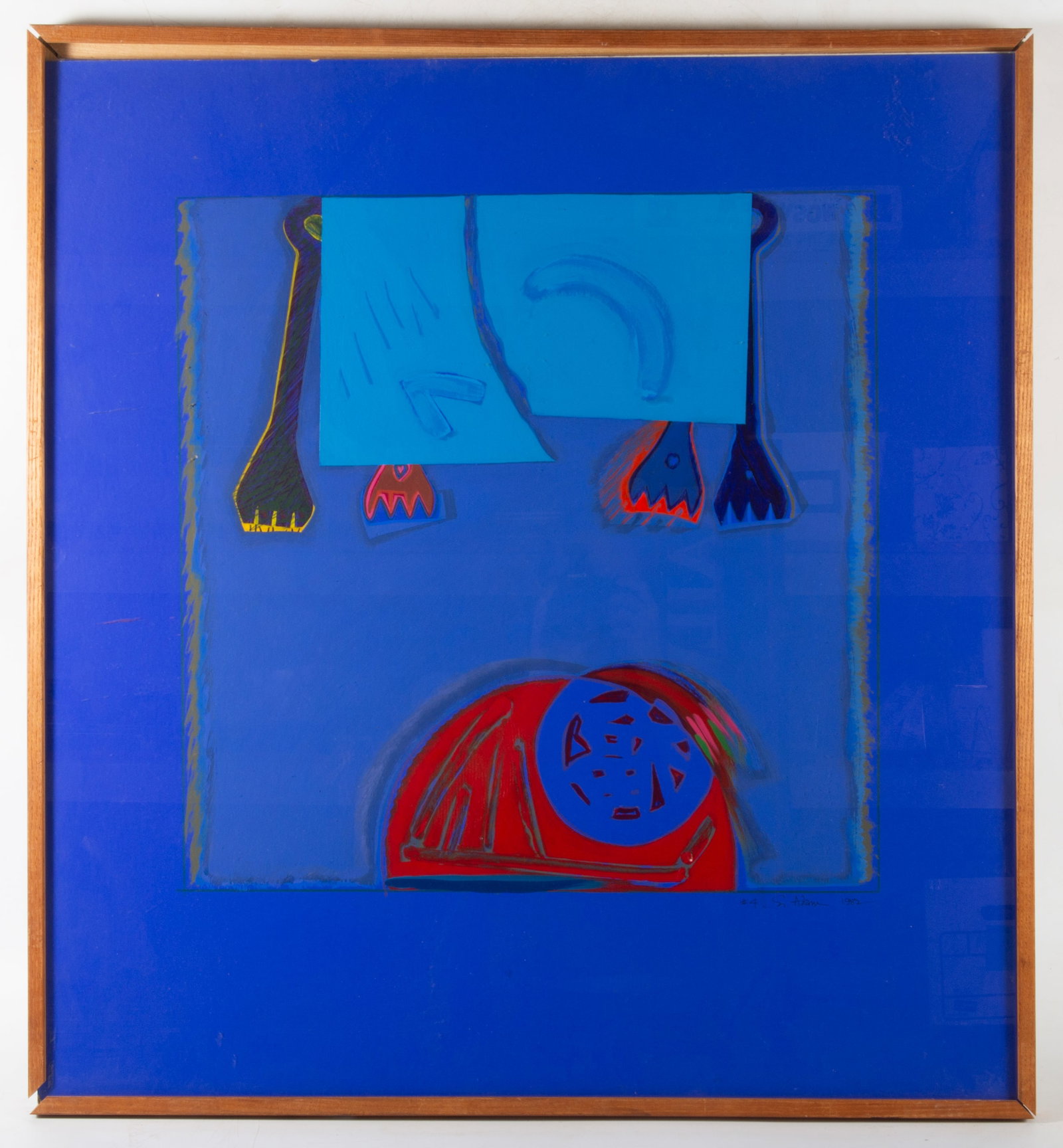 1982 PAINTING BY S. ADAM: image: 20" x 19 1/2"; frame: 31 1/2" x 28 1/2"; frame loose, otherwise VG
