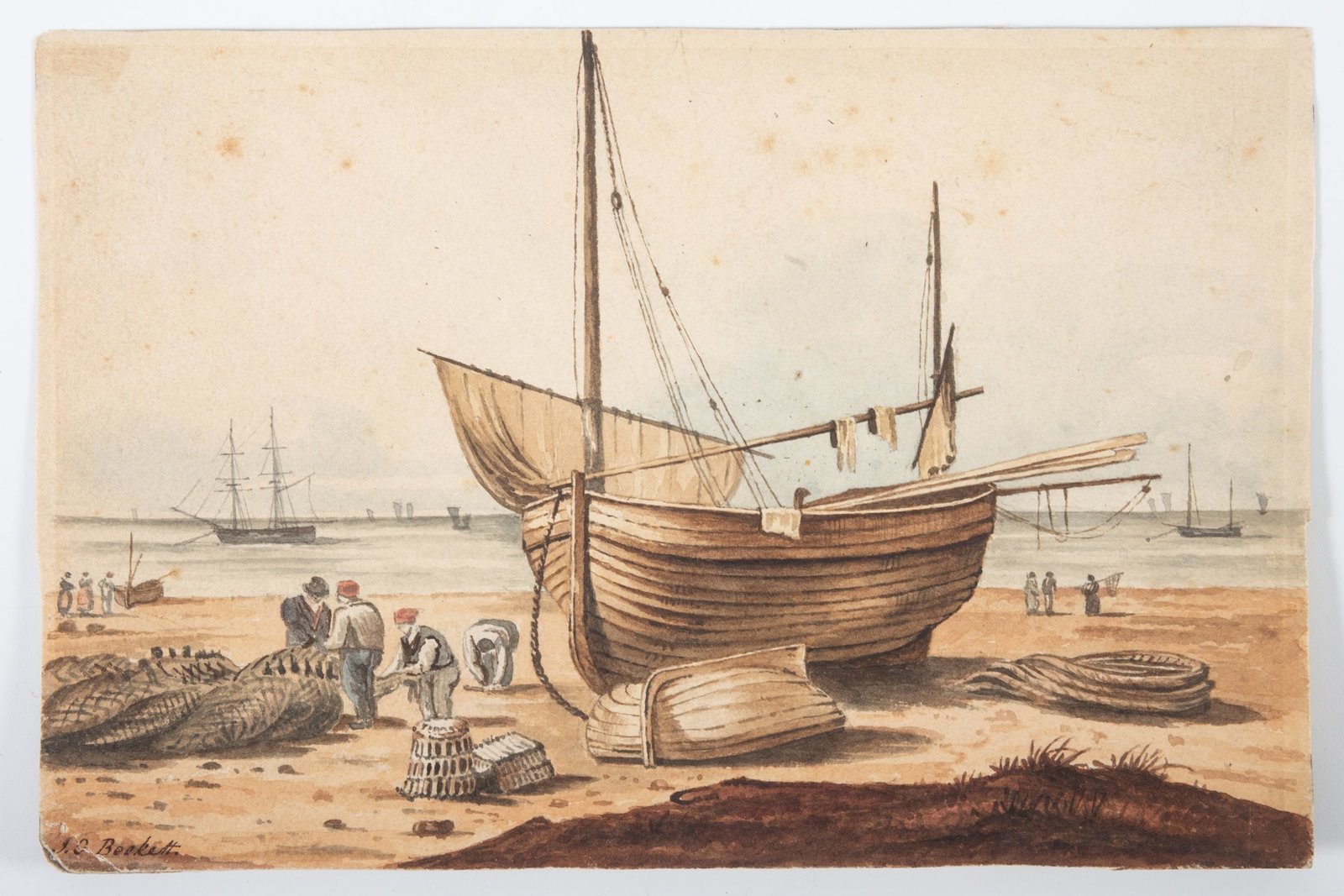 19TH CENTURY HARBOR SCENE WATERCOLOR (1 of 3)