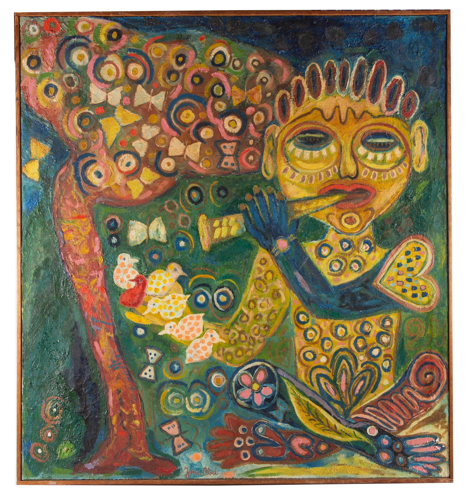 1968 JOHNANNES OBEL OIL PAINTING: Signed lower middle; dated on reverse; oil on canvas; image: 42 3/4" x 39 1/2"; framed: 43" x 40", EX
