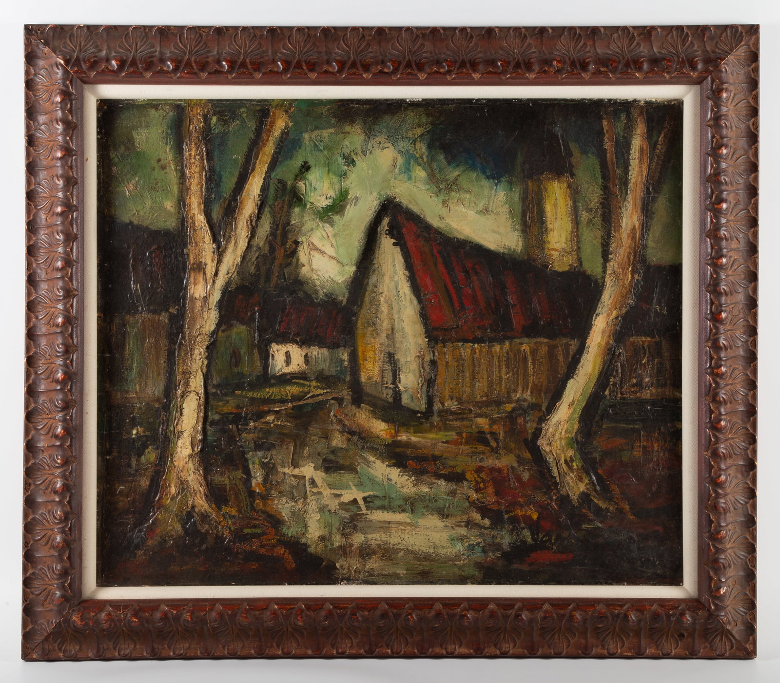 OIL PAINTING - HENRI D'ANTY ATTRIBUTION: French oil painting; believed to be by Expressionist Henri D'Anty; small patches on back; image: 20" x 23 1/2"; frame: 27" x 29 1/2", VG-EX