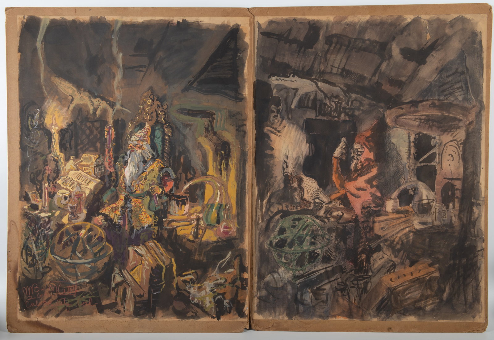 (2) M. GILL ALCHEMIST GOUACHE PAINTINGS (1 of 4)