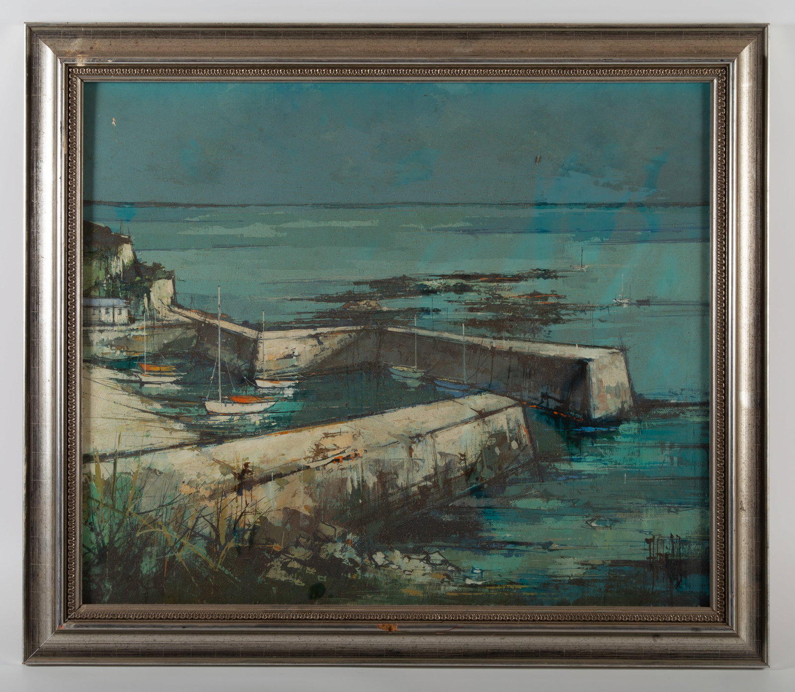 1980 ALDO POST MODERN PAINTING: La Hague at German des Voux; image 18"x21" - frame 22"x25"