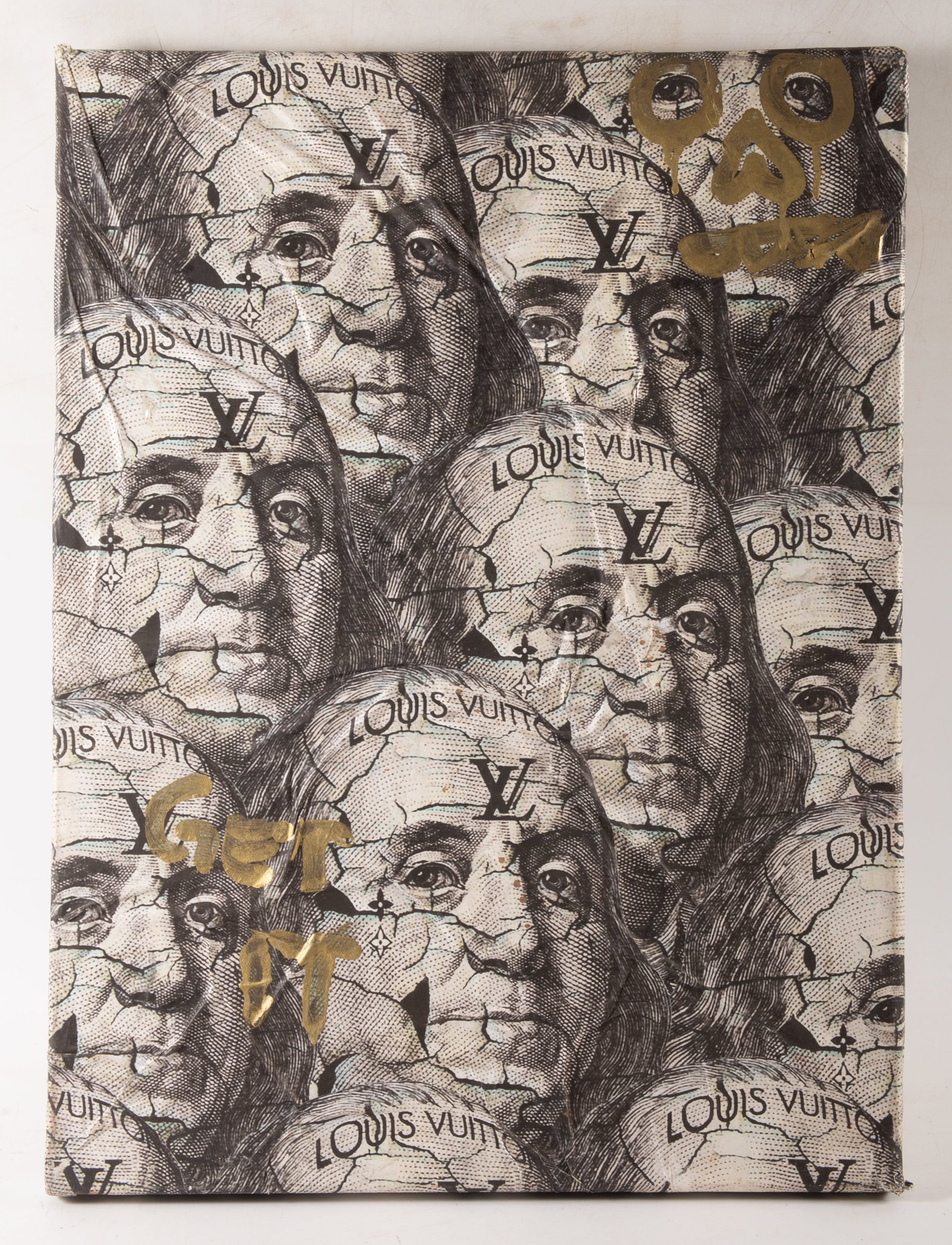 MONEY! PAPER COLLAGE by DE LA VEGA: Paper accented with graffiti by NYC street artist; normal minor signs of wear; 18" x 24 1/2", EX