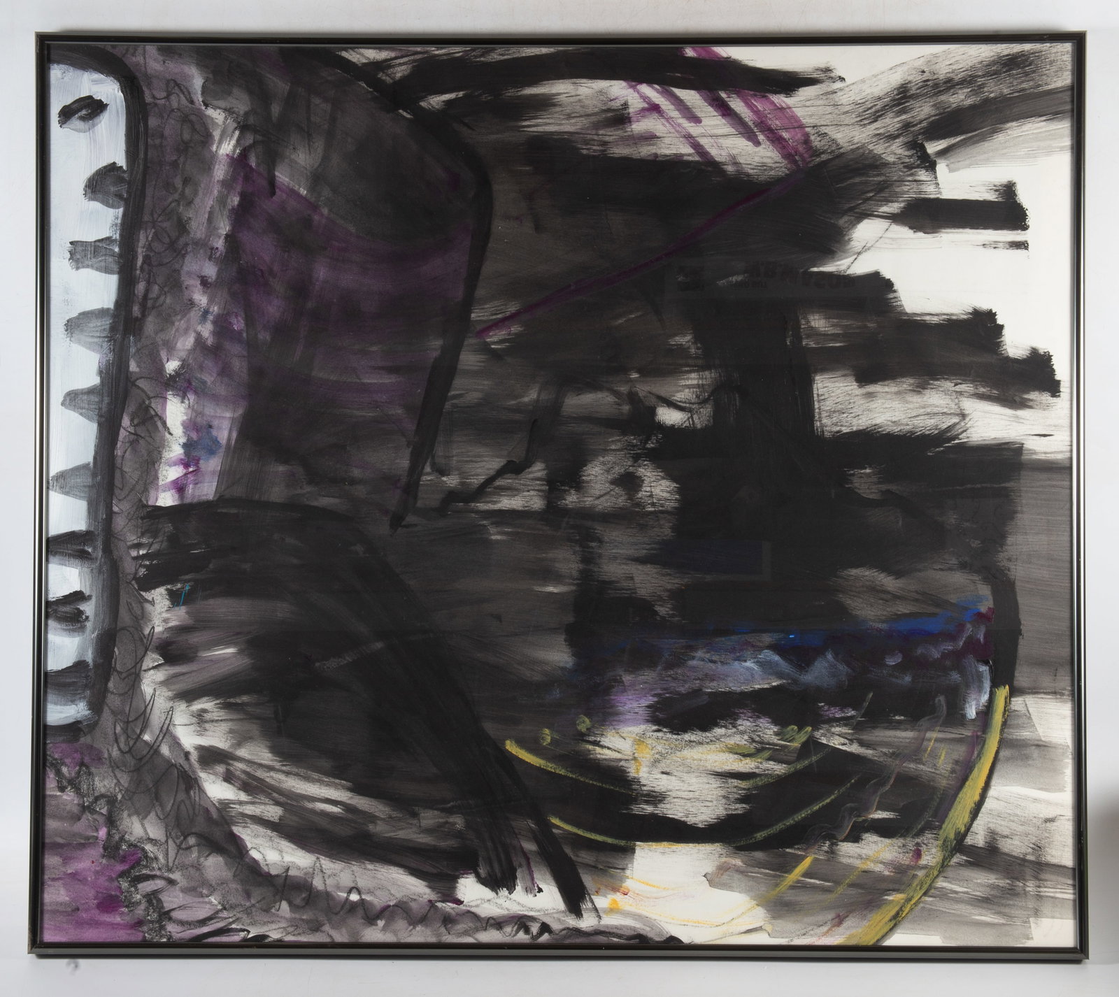 POST MODERN ART: Black on white with tinting; abstraction; image 31.25"x27" - frame 31.5"x28"; F-VG