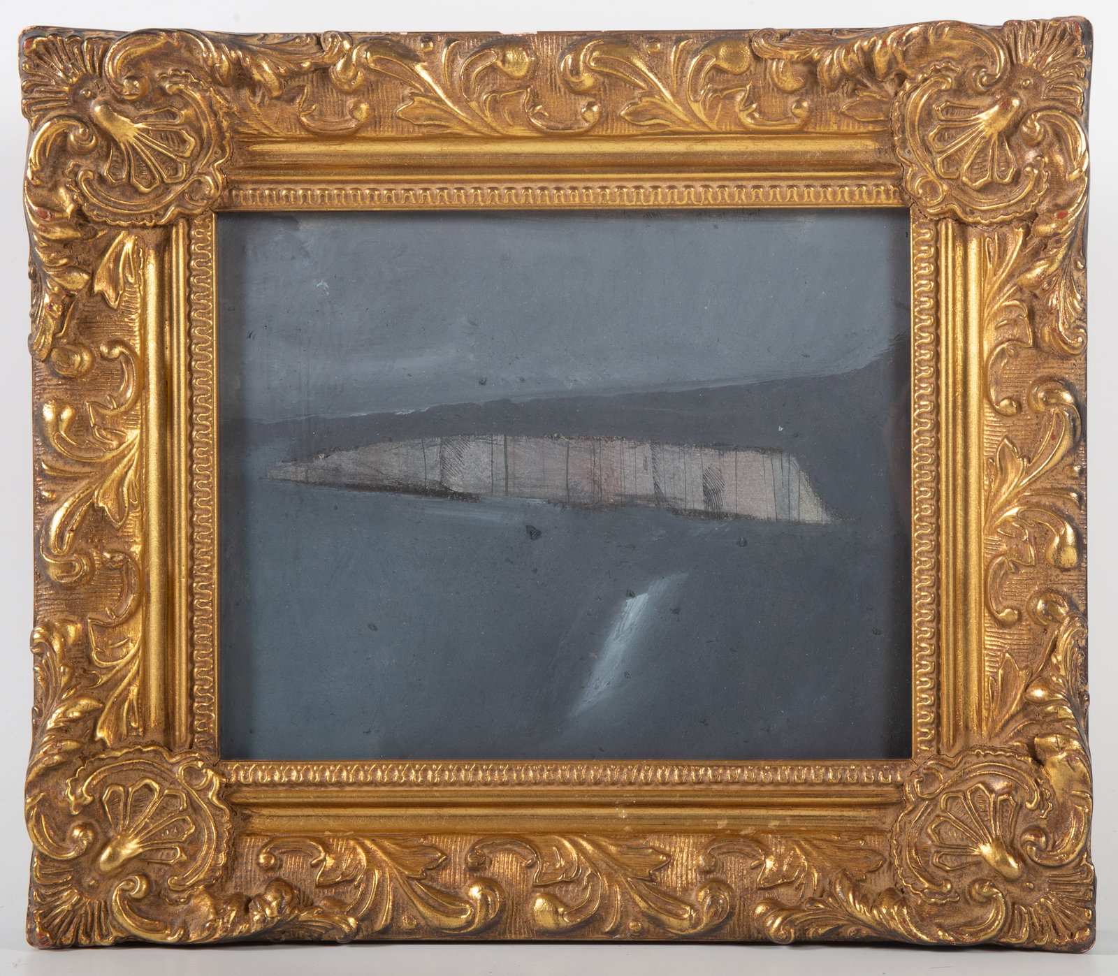 ABSTRACT GOUACHE: Study in blue and grey; unsigned painting on artist board; frame 12.5"x14.5"