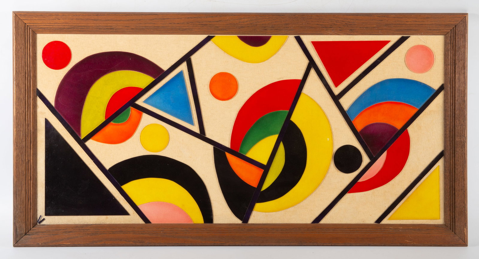 ACRYLIC ON PANEL ABSTRACTION: Crazing to lower pieces; image 14.5"x21.5" - frame 18"x35", G