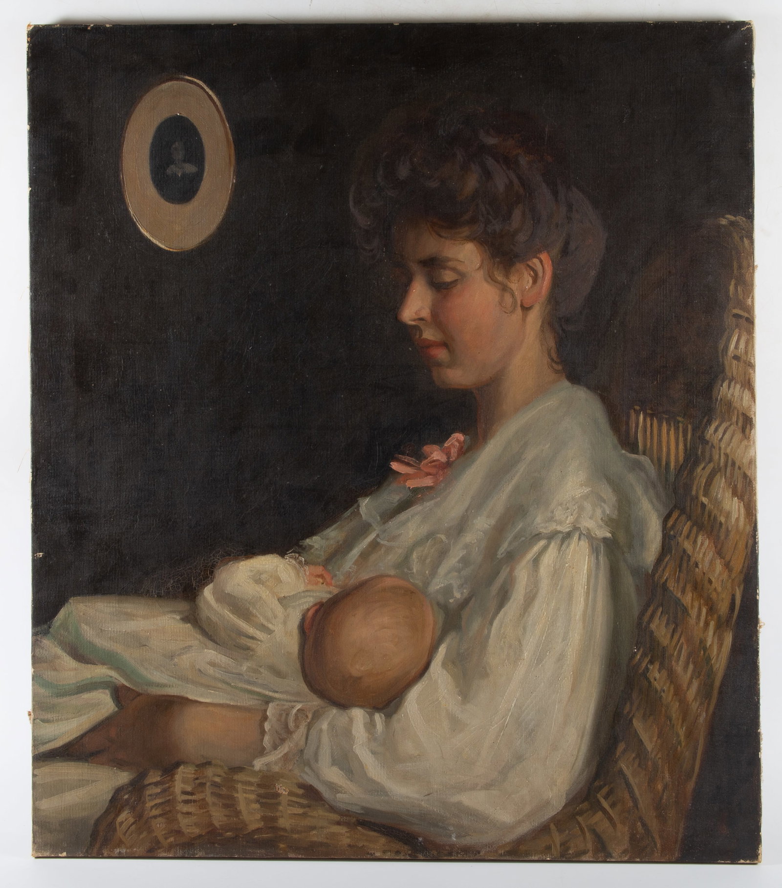 AMERICAN SCHOOL OIL PAINTING: Mother with child; 32"x 28", EX