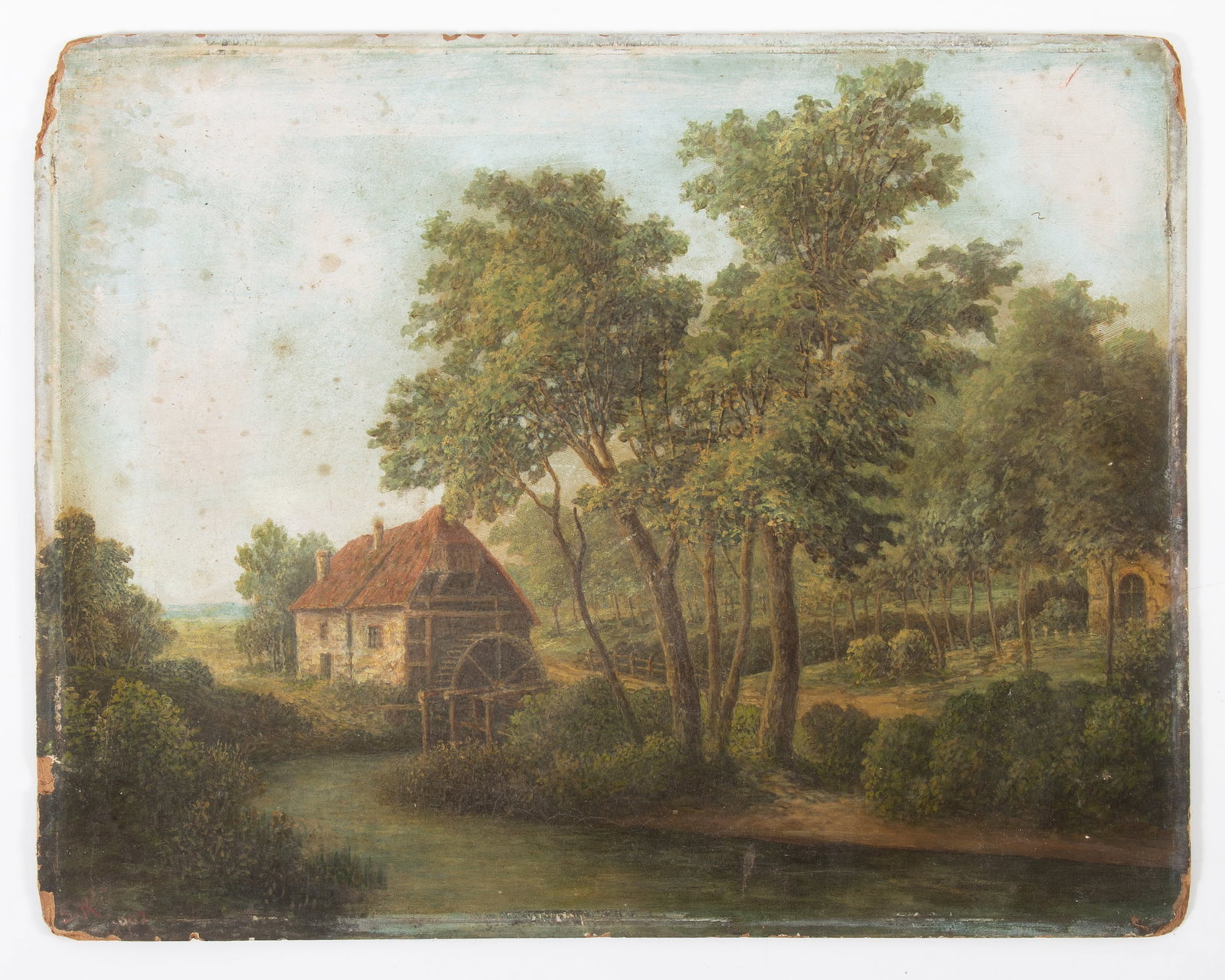 MILL AND STREAM SCENE OIL PAINTING (1 of 3)