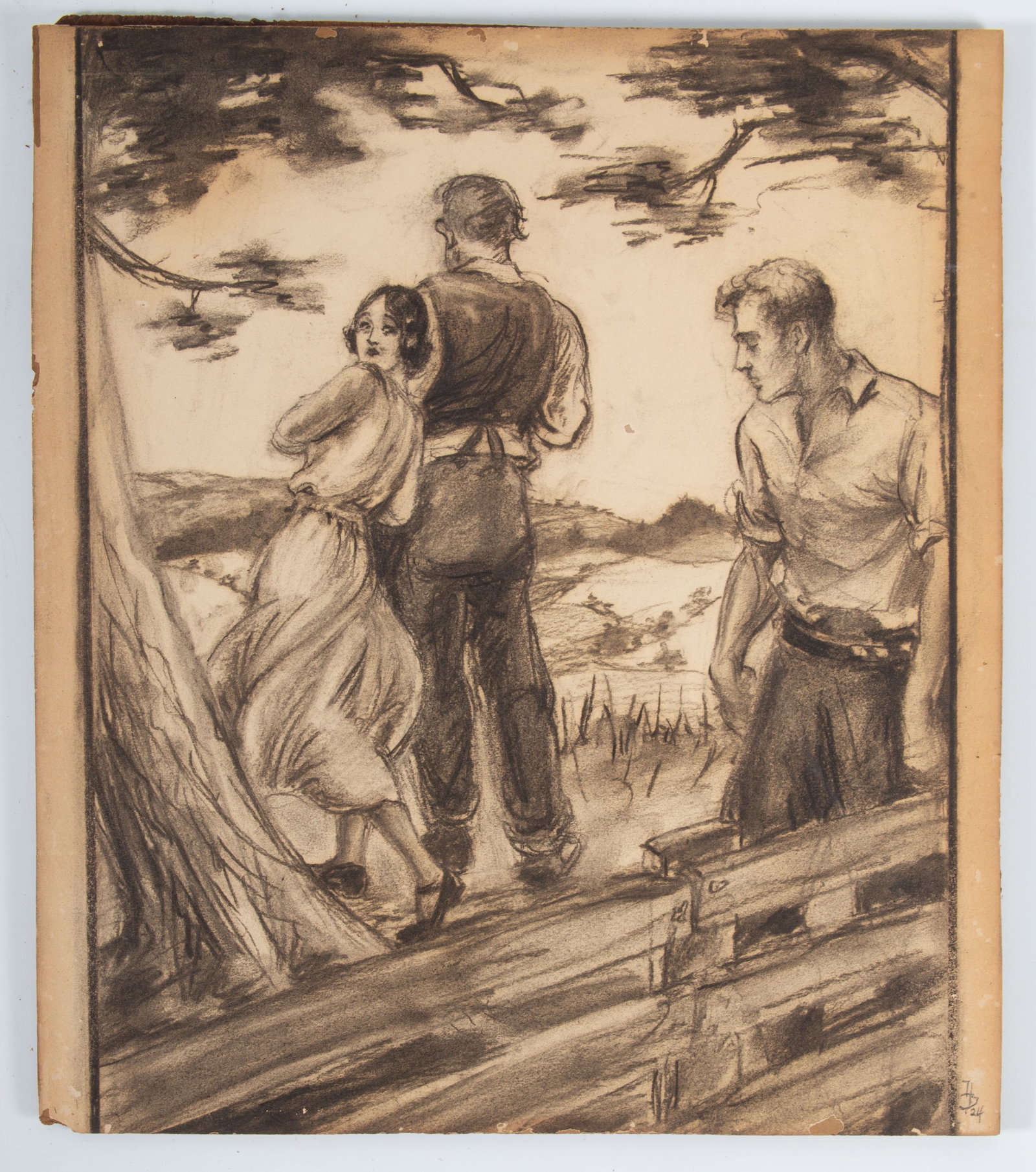 1924 CHARCOAL AND WATERCOLOR ILLUSTRATION (1 of 2)