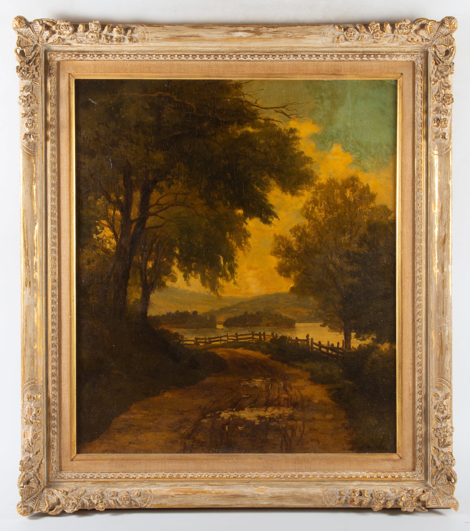 LUMINOUS OIL PAINTING: Oil on canvas laid down on masonite; image 22"x19" - frame 28.5"x26", G