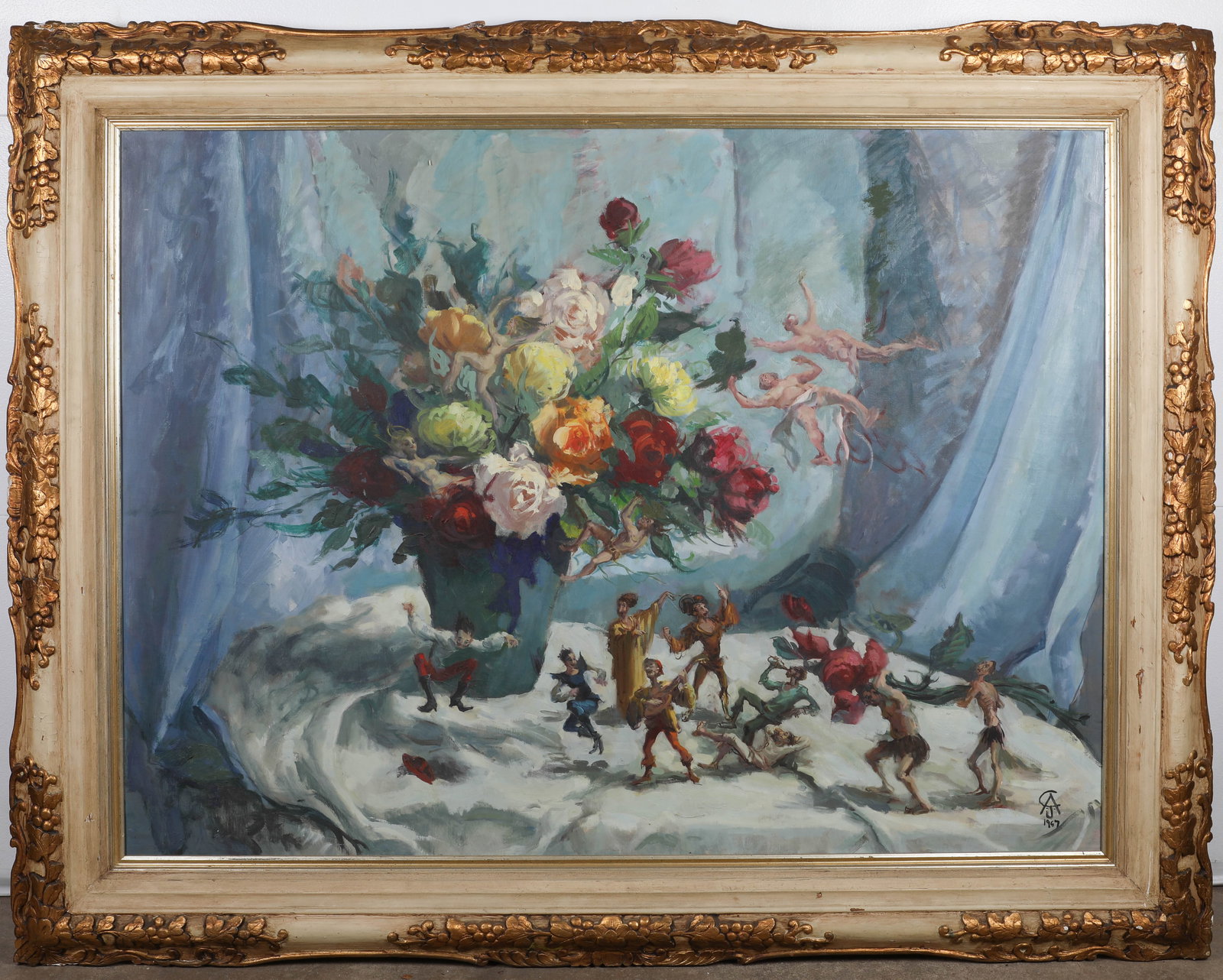 LARGE STILL LIFE PAINTING with ELVES (1 of 5)