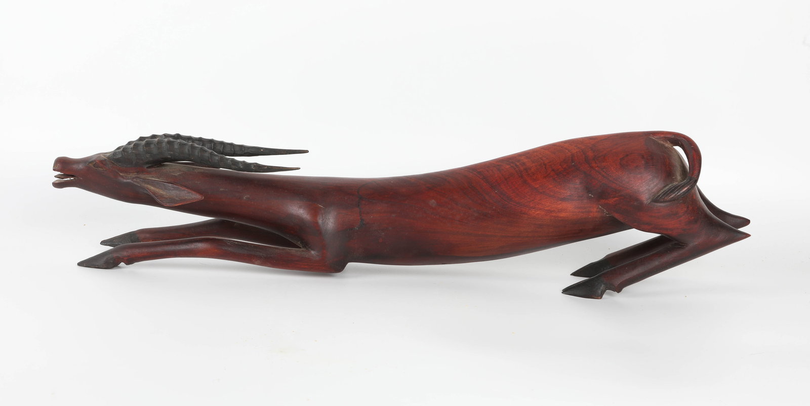 CARVED TROPICAL WOOD GAZELLE: L-21", 5" HIGH, EX