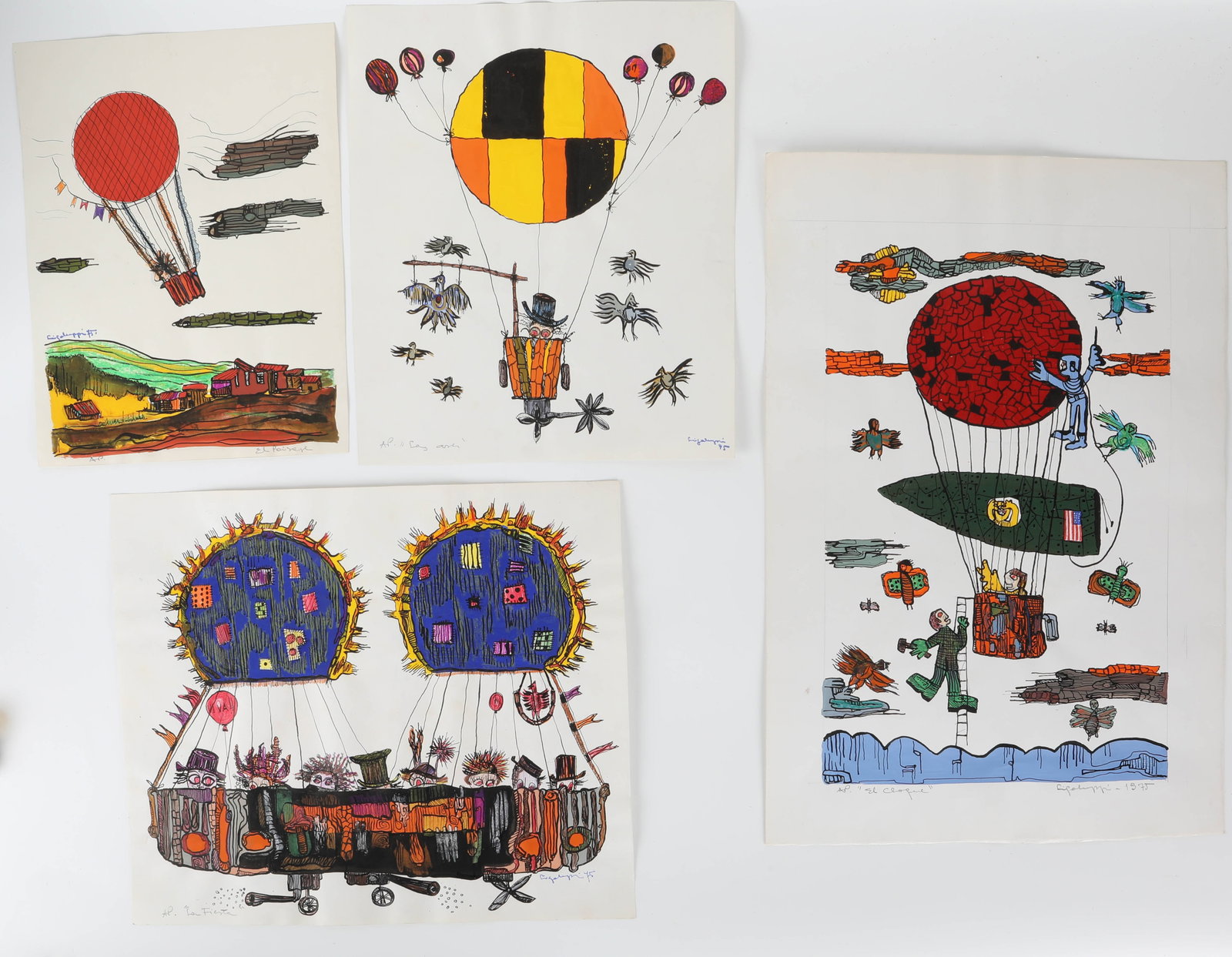 (4) SURREALISTIC ARTIST PROOFS: Signed Ligaluppi (?); Buenos Aires; 19" x 13", EX