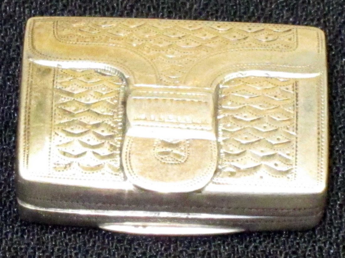 STERLING VINAIGRETTE: I. B., vermeil interior; pocket book form; engraved top and bottom; L-1 1/4", VG-EX