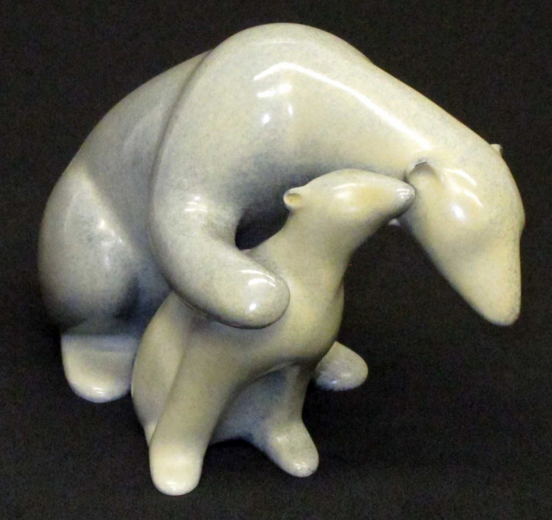 POLAR BEARS (MOTHER & CUB) BRONZE: Loet, 84/1750; H-5 1/2", L-7", VG-EX