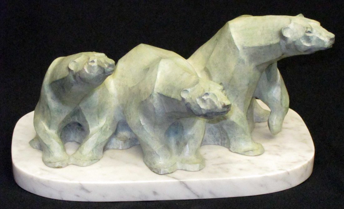 POLAR BEARS GROUP OF THREE SCULPTURE: Rosetta; 1997; 2/24; L-10", H-5 1/2" (with base); VG-EX