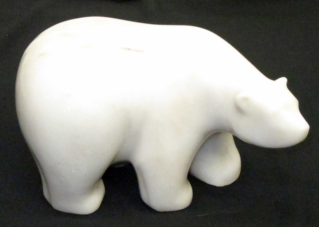POLAR BEAR STONE SCULPTURE: B. Williamson; H-6 1/2", L-10", VG-EX