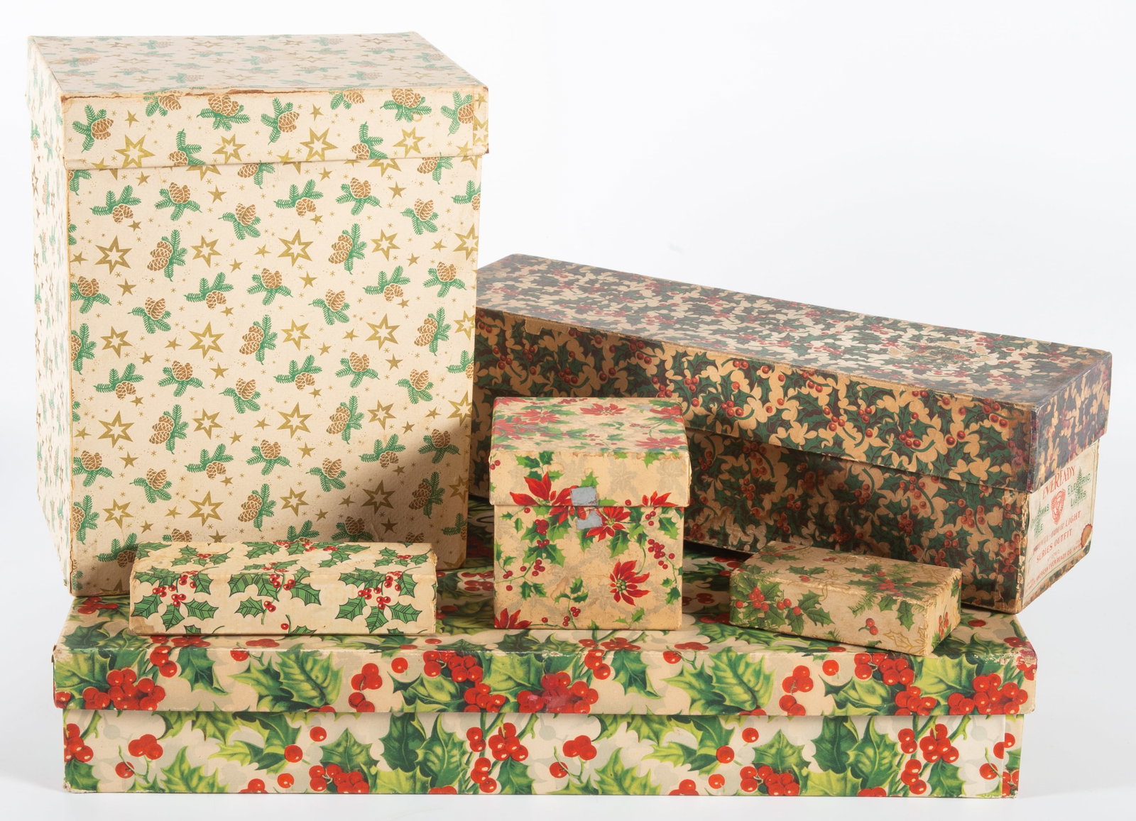 (6) ASSORTED VINTAGE CHRISTMAS BOXES: Largest L-18"xH-11", G