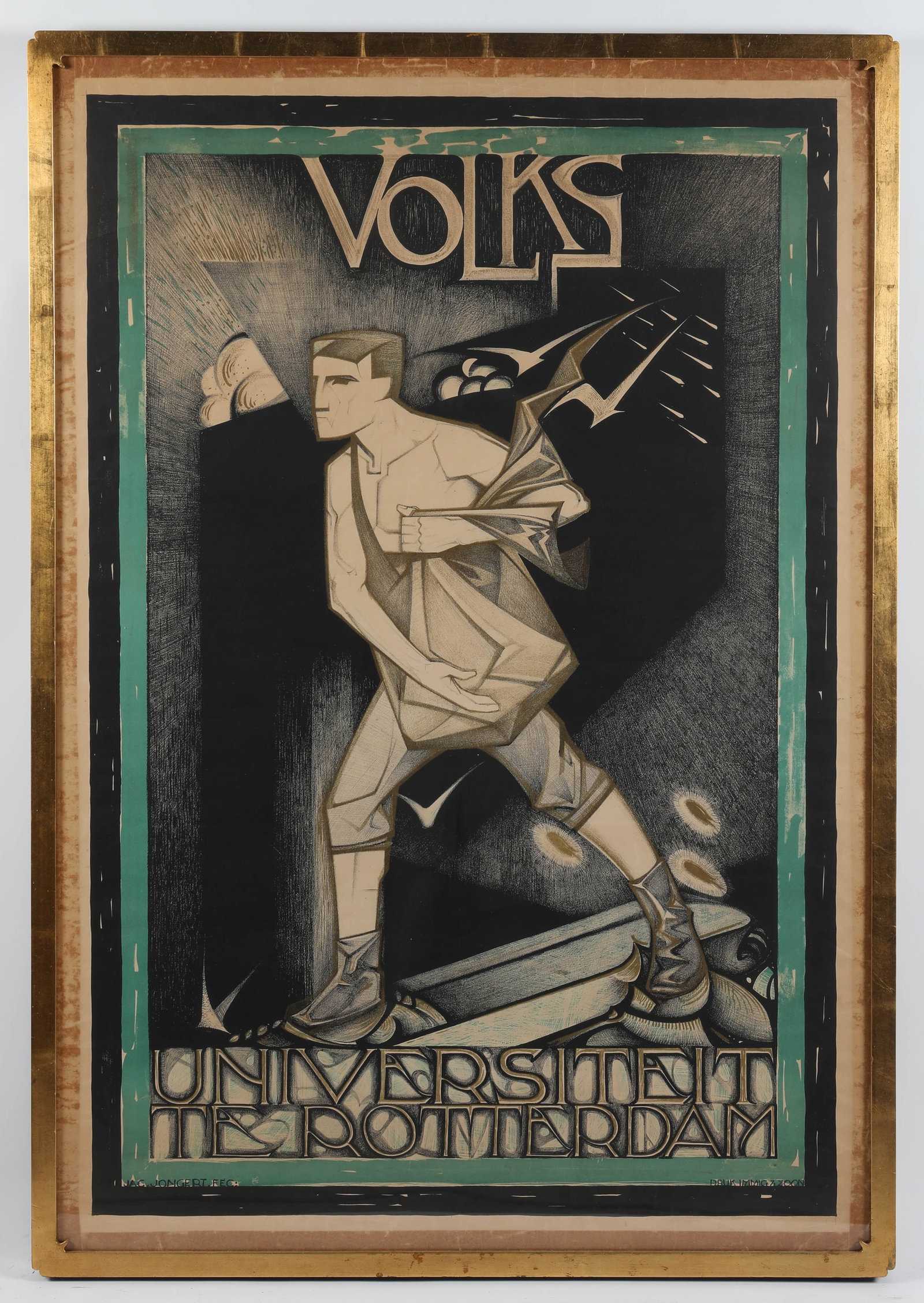 VOLKS UNIVERSITEIT POSTER: Jac Jungert; Druk Immig Zoon; frame H-51"xL-36"; toning; normal wear, G-VG