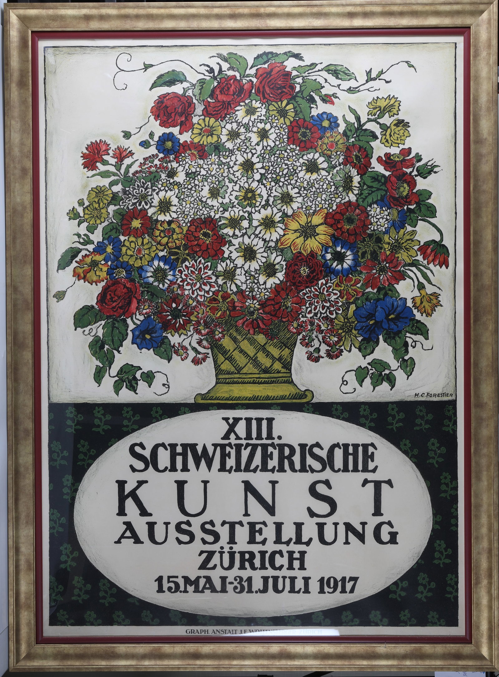 FRAMED 1917 POSTER, ART EXHIBITION IN ZURICH (1 of 6)