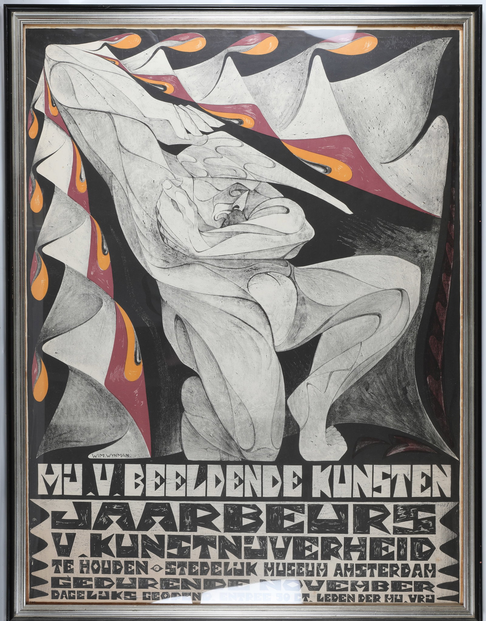 FRAMED ADVERTISING POSTER: The "Company of Fine Arts and Art Industry" Fair; held at Stedelijk Museum in Amsterdam; designed by Wim Wynman circa 1918; H-43"xL-33", G